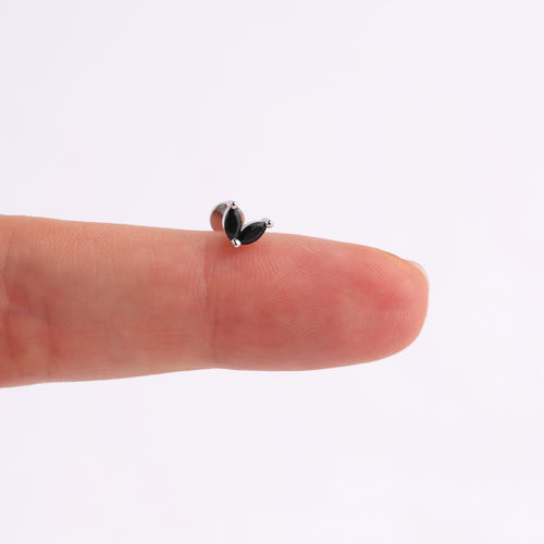 Black Marquise Leaf Flat Back Stud