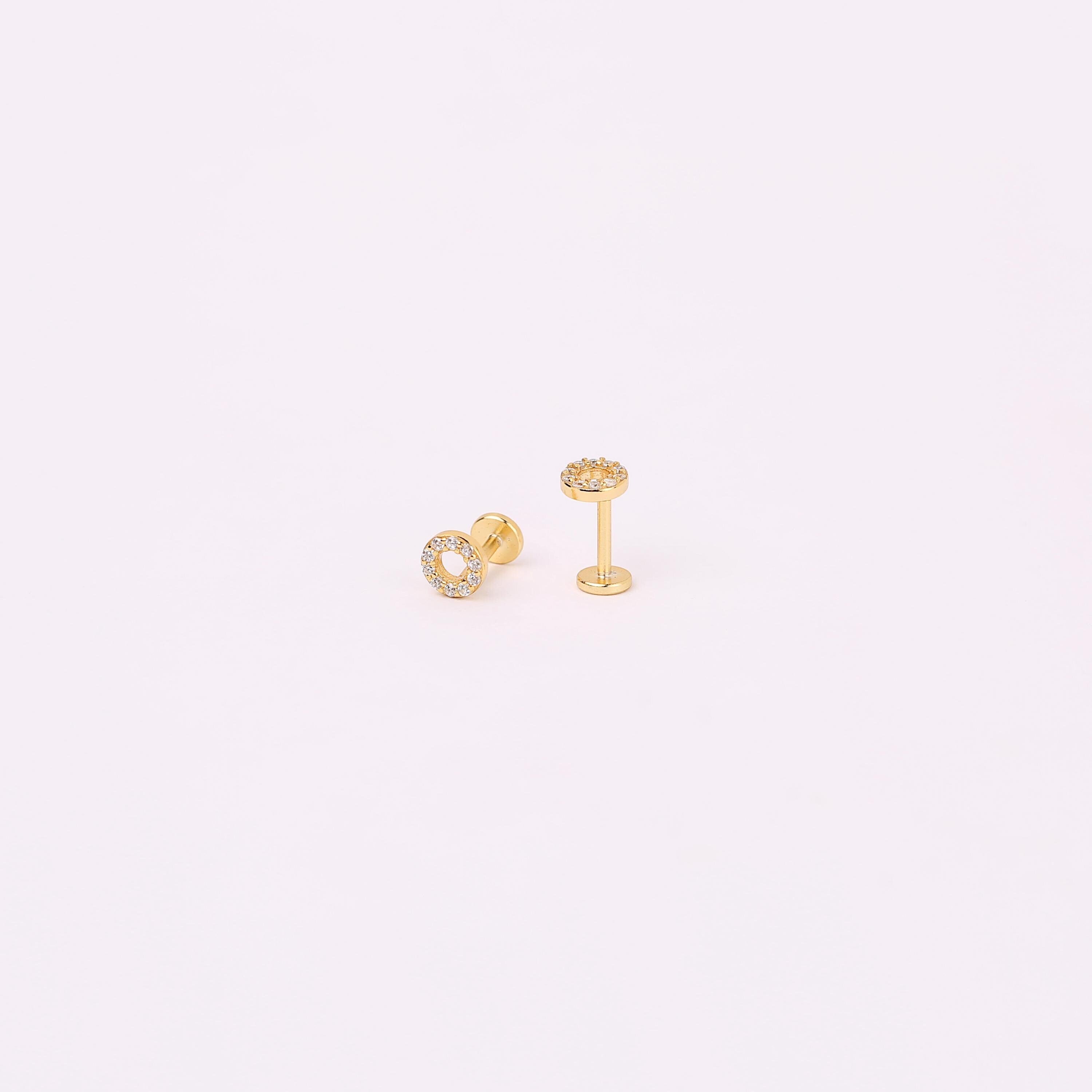 18G Pave CZ Open Circle Threadless Push Pin Stud