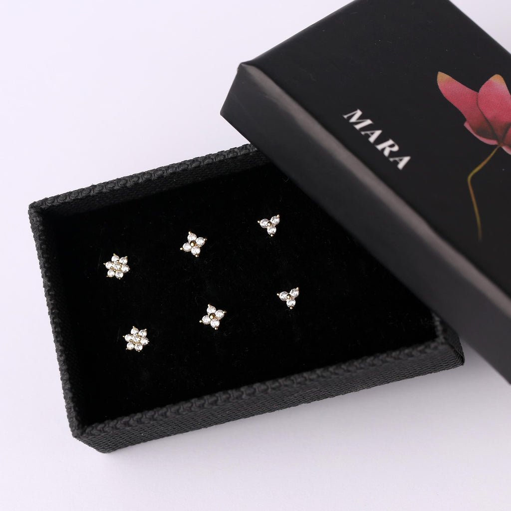 18g Gold Flower Shape Diamond CZ Threadless End Push Pin