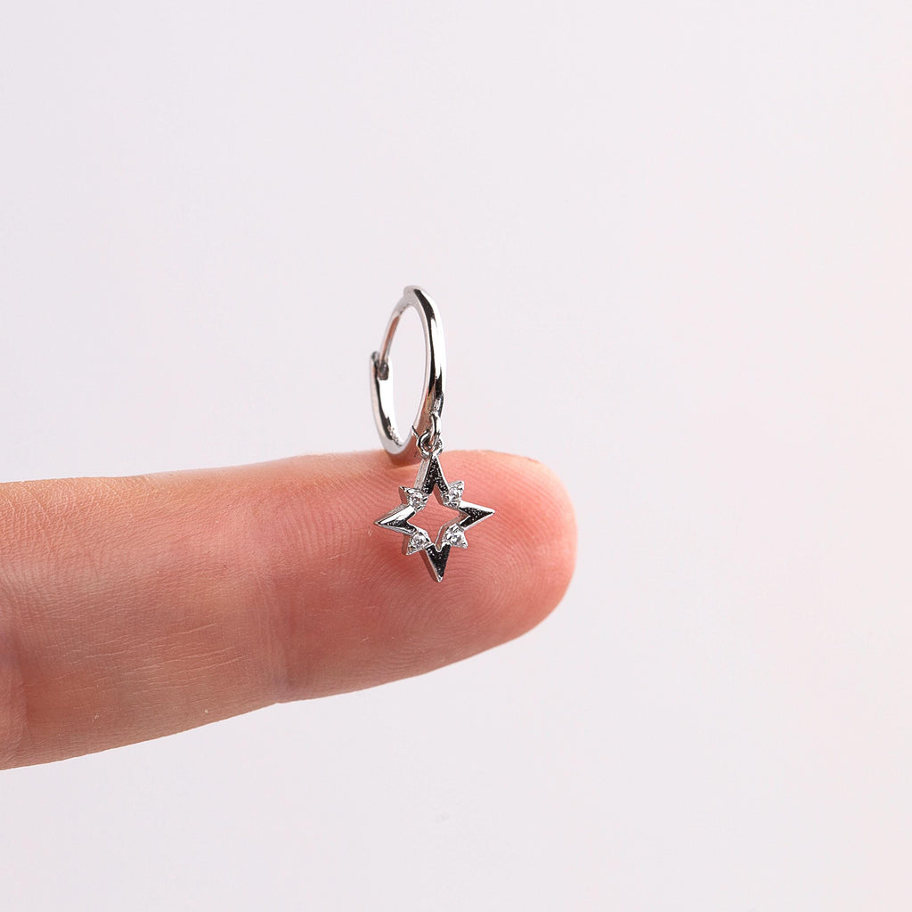 Tiny Star Dangle Hoop Earrings