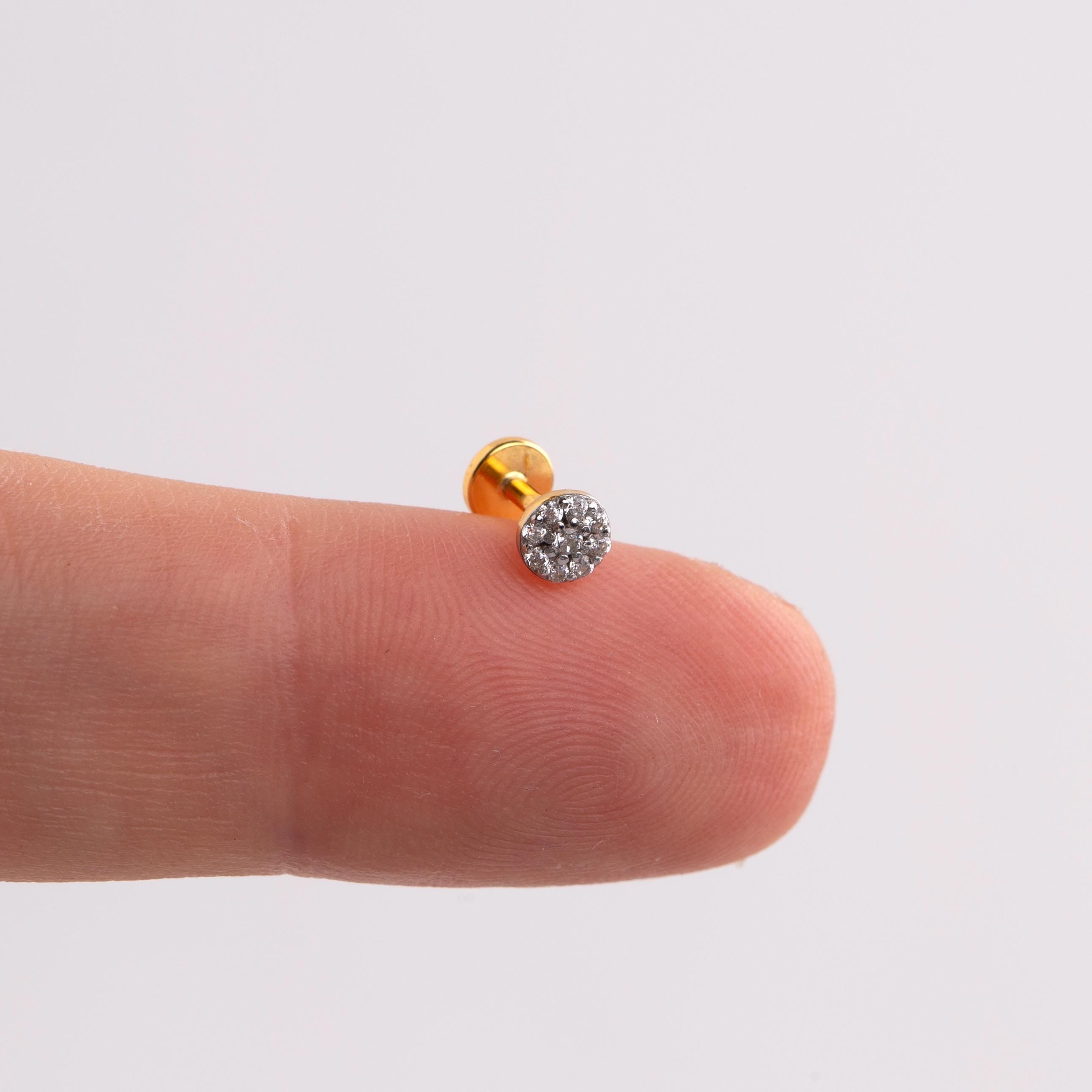 Tiny Pave CZ Disc Threadless Flat Back Stud 18G