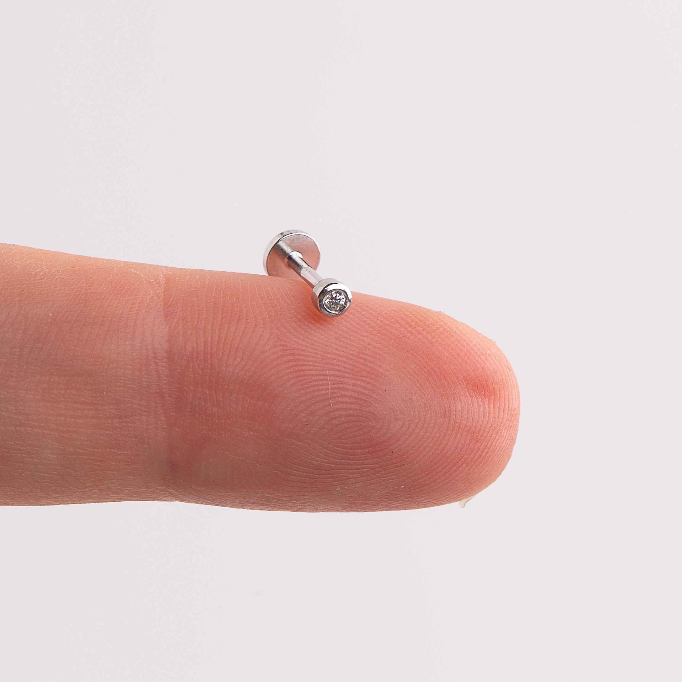 18g Bezel Cz Threadless Push Pin Labret Stud