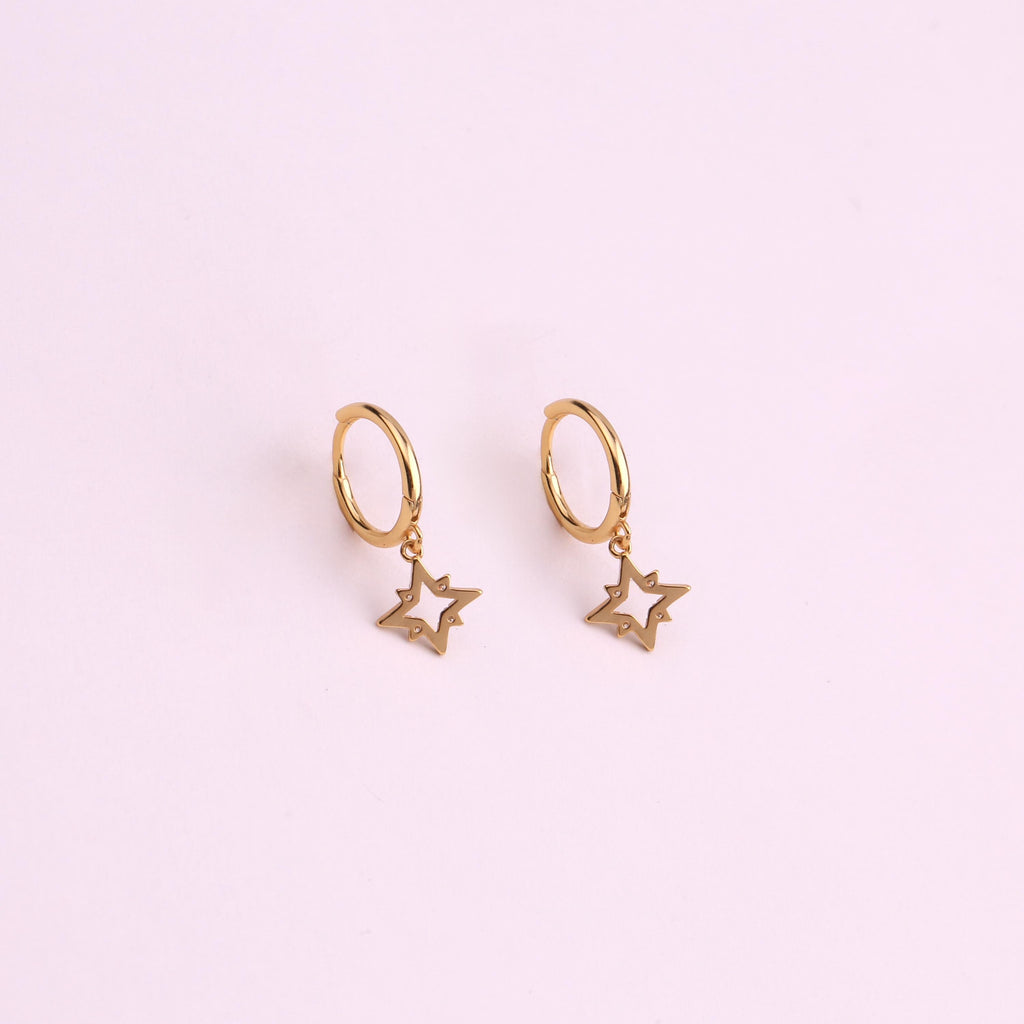 Tiny Star Dangle Hoop Earrings