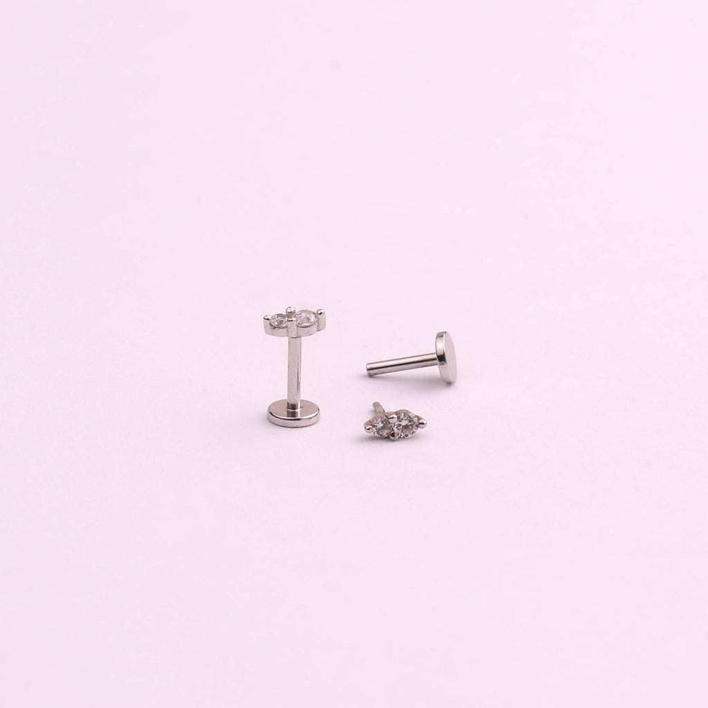 Double CZ Flat Back Stud