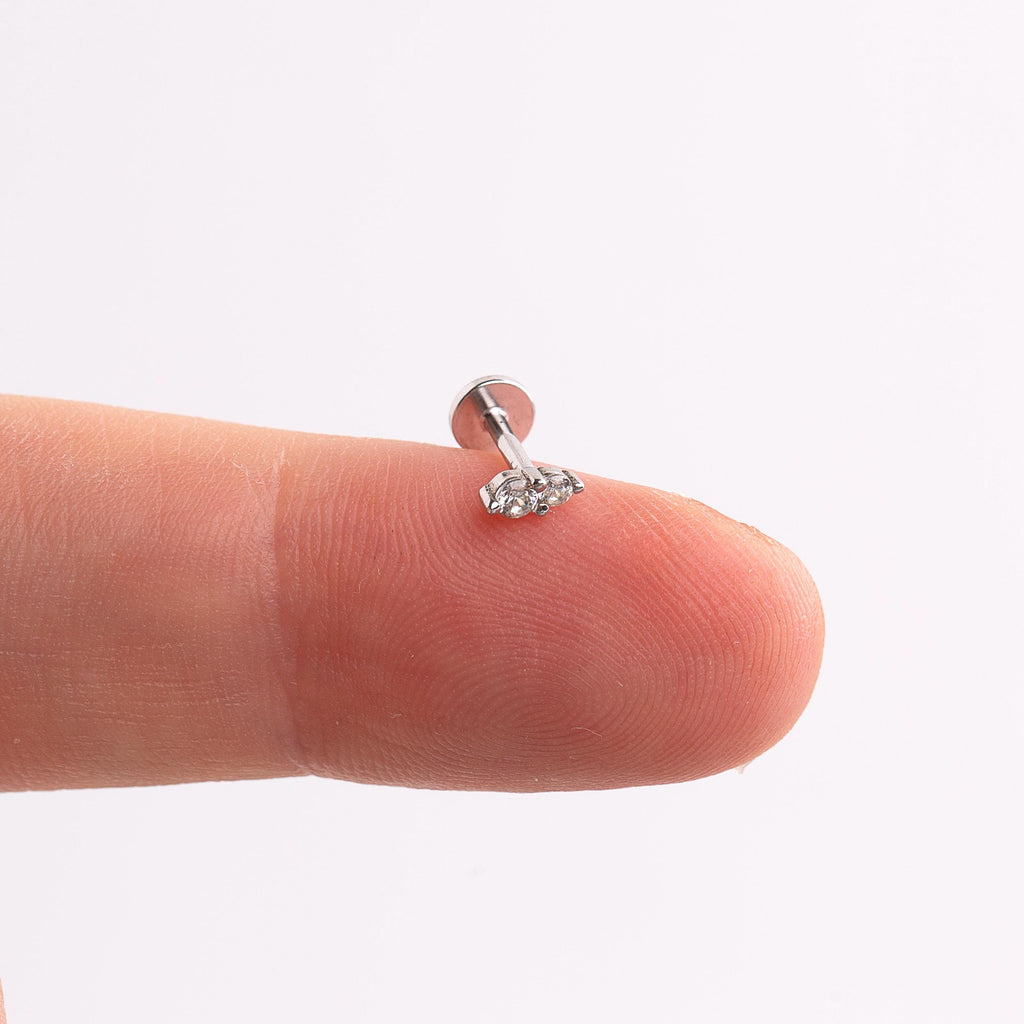 Dainty Double CZ Flat Back Stud