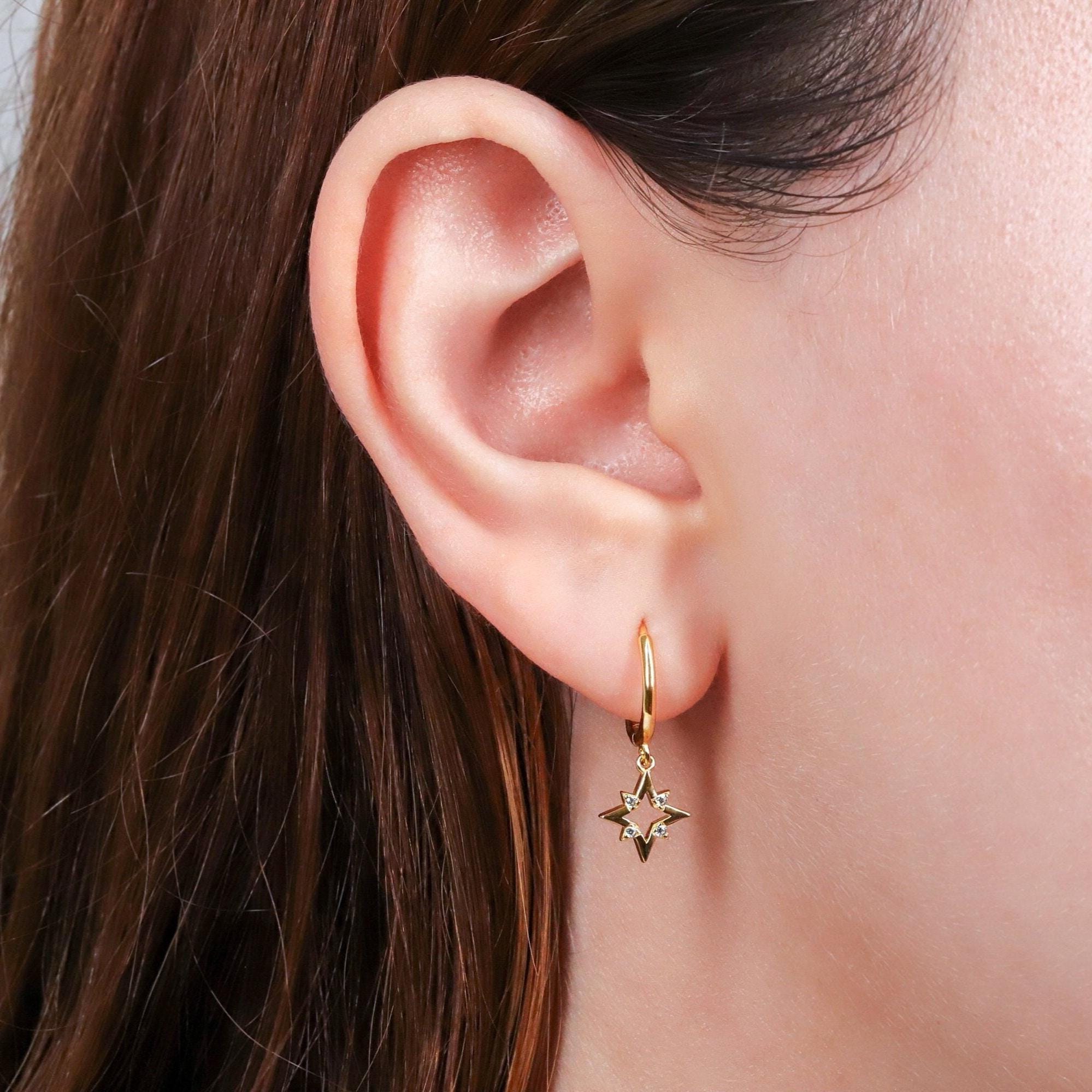 Tiny Star Dangle Hoop Earrings