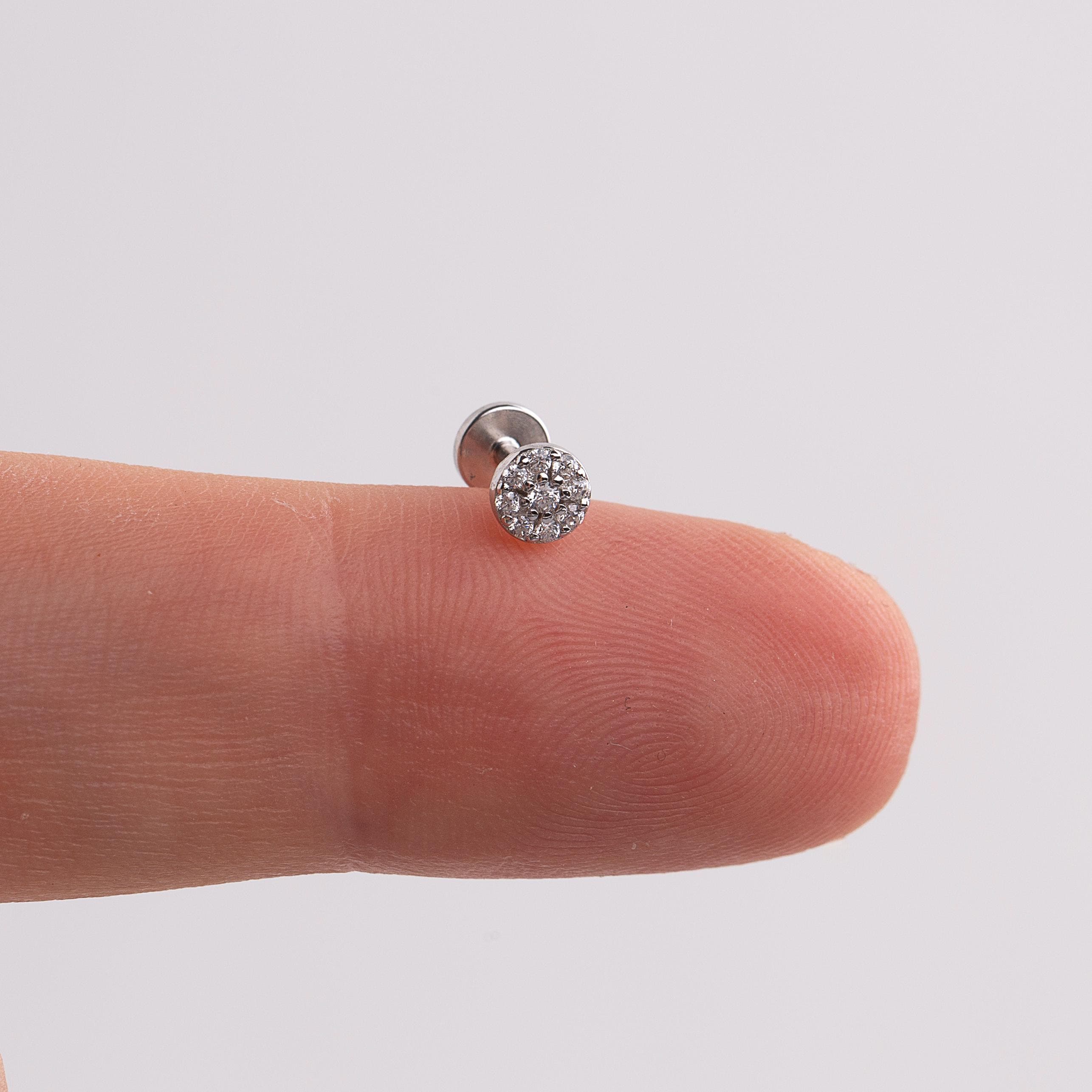 18G Tiny Pave CZ Disc Threadless Flat Back Stud