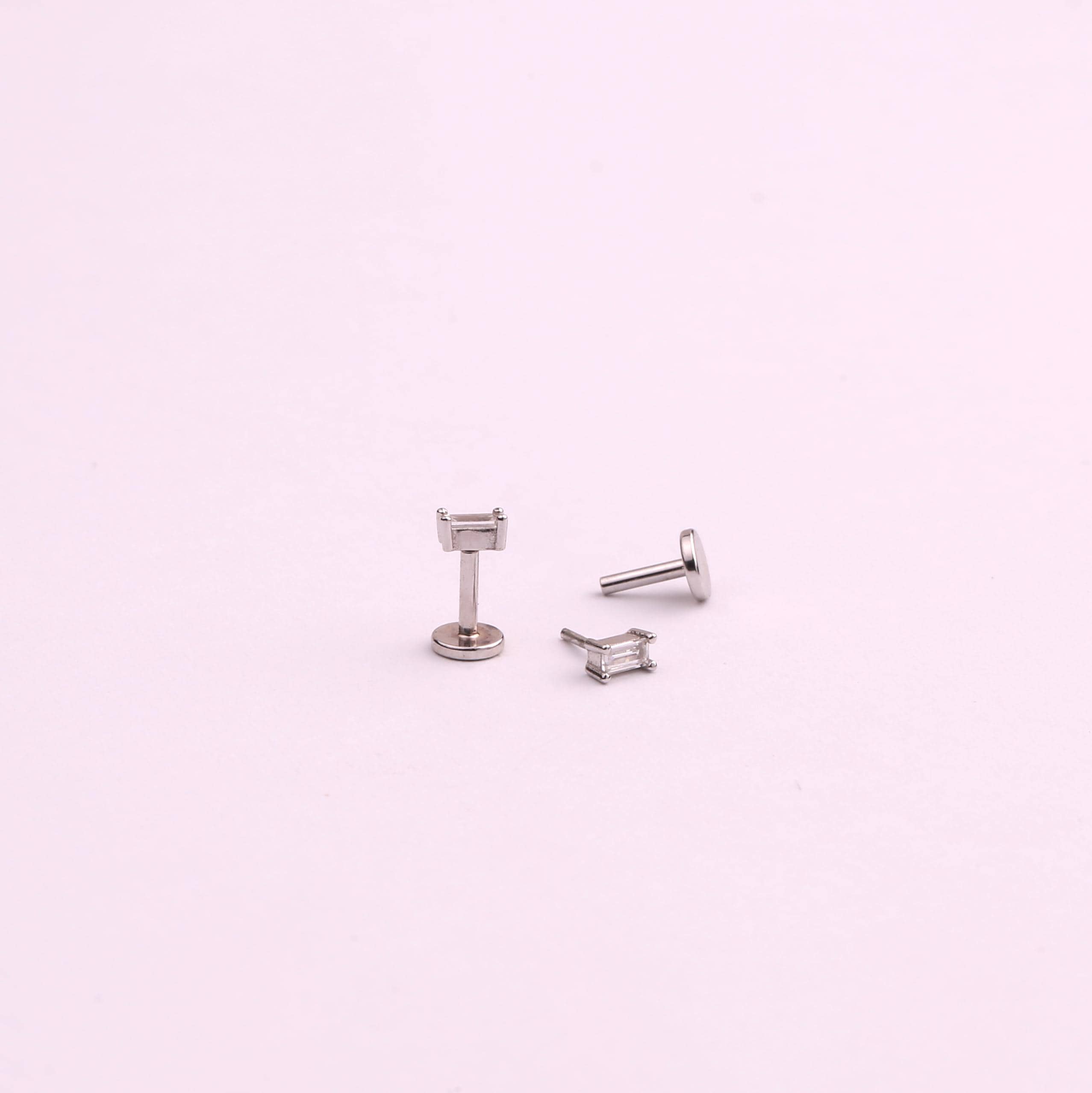 Baguette CZ Flat Back Stud
