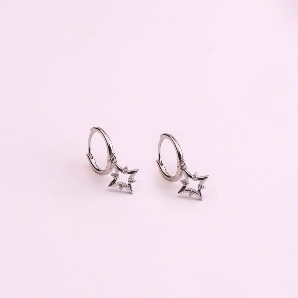Tiny Star Dangle Hoop Earrings