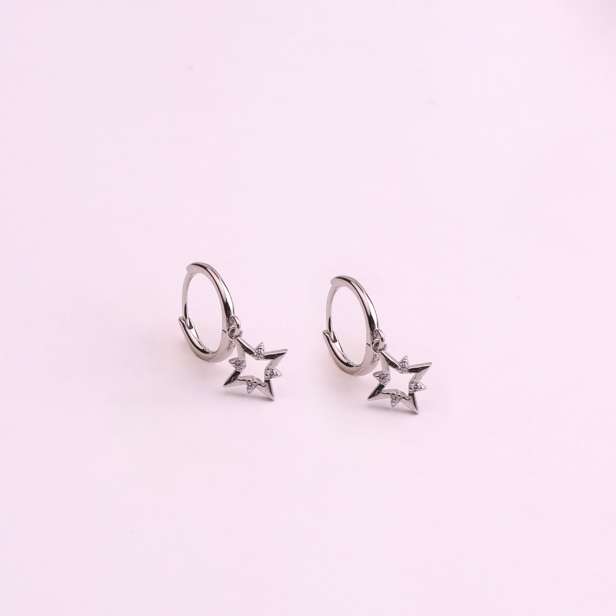 Tiny Star Dangle Hoop Earrings