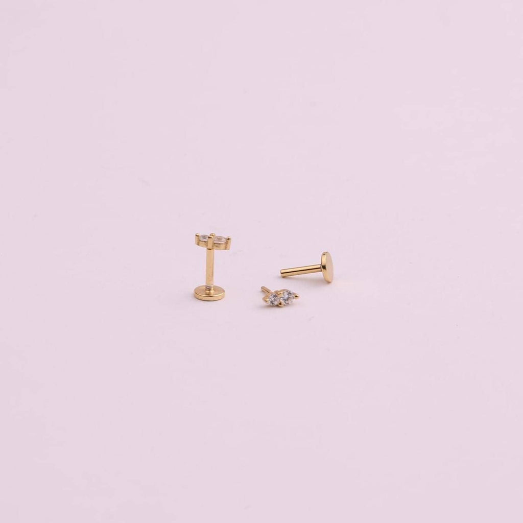 Double CZ Flat Back Stud