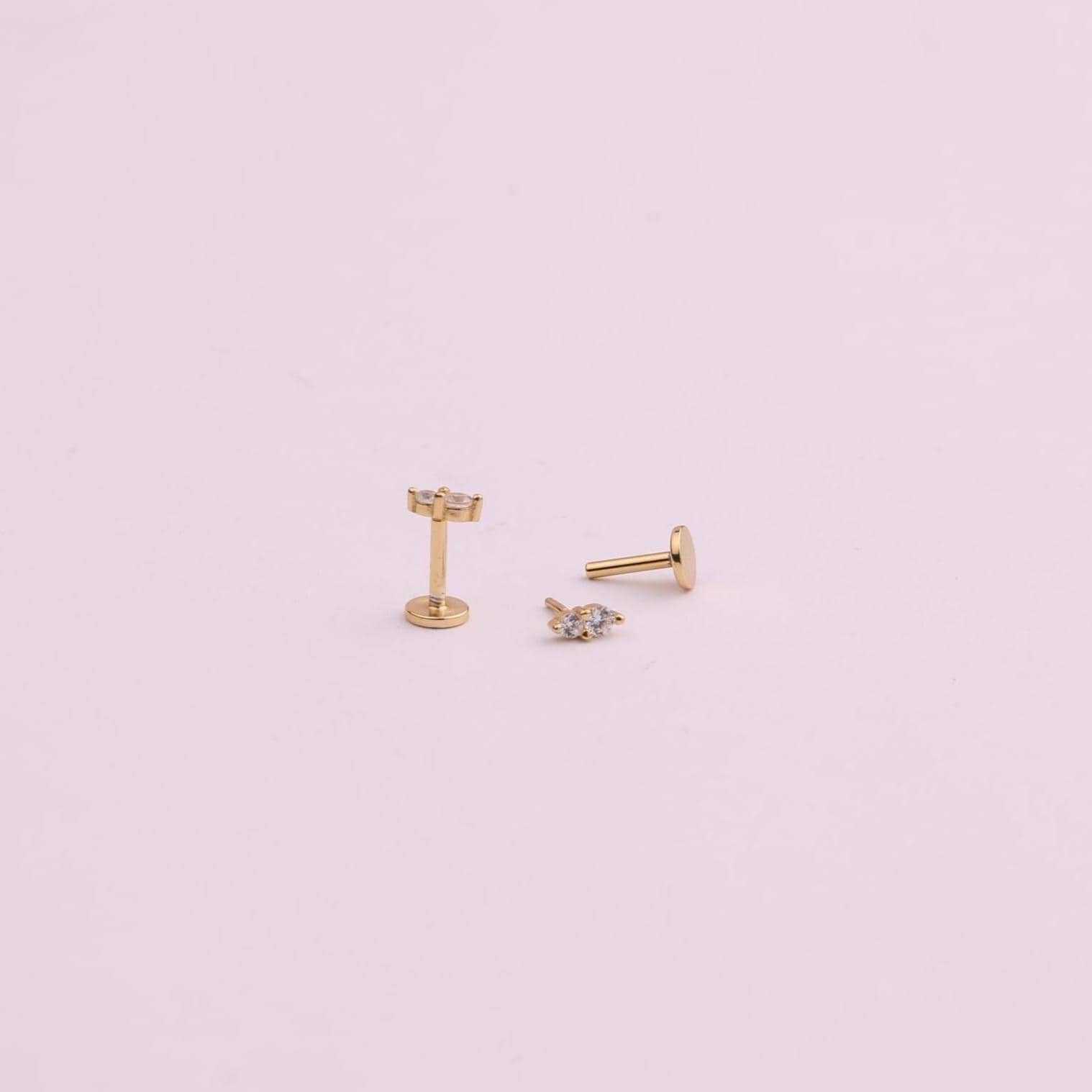 Double CZ Flat Back Stud