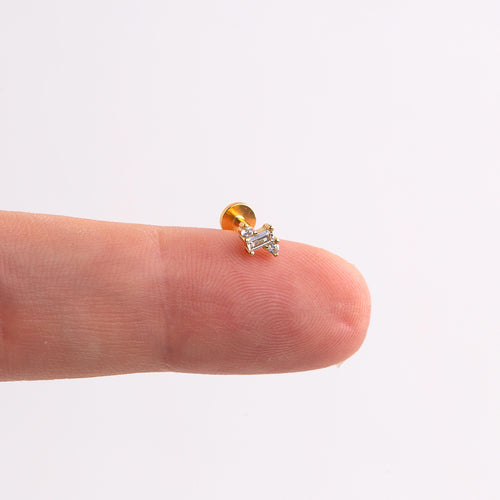 18G Triple Baguette Diamond CZ Threadless Push Pin Flat Back
