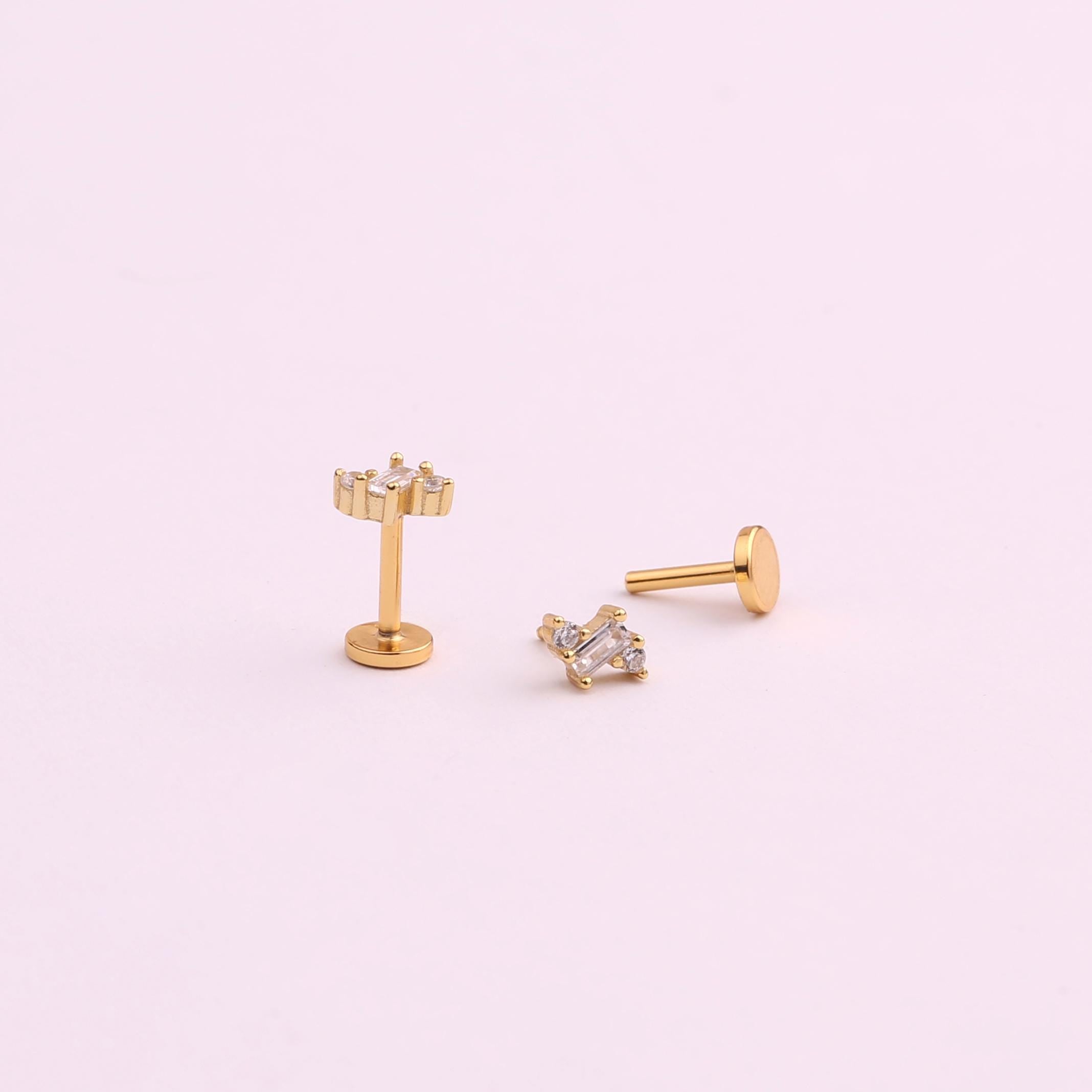 Three CZ Flat Back Stud
