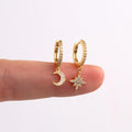 Sterling Silver Moon Star Dangle Hoop Earrings