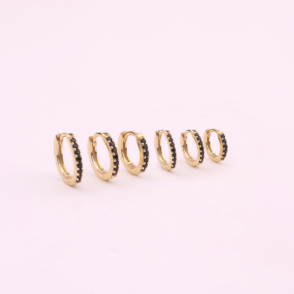 Black CZ Pave Huggie Hoop Earrings