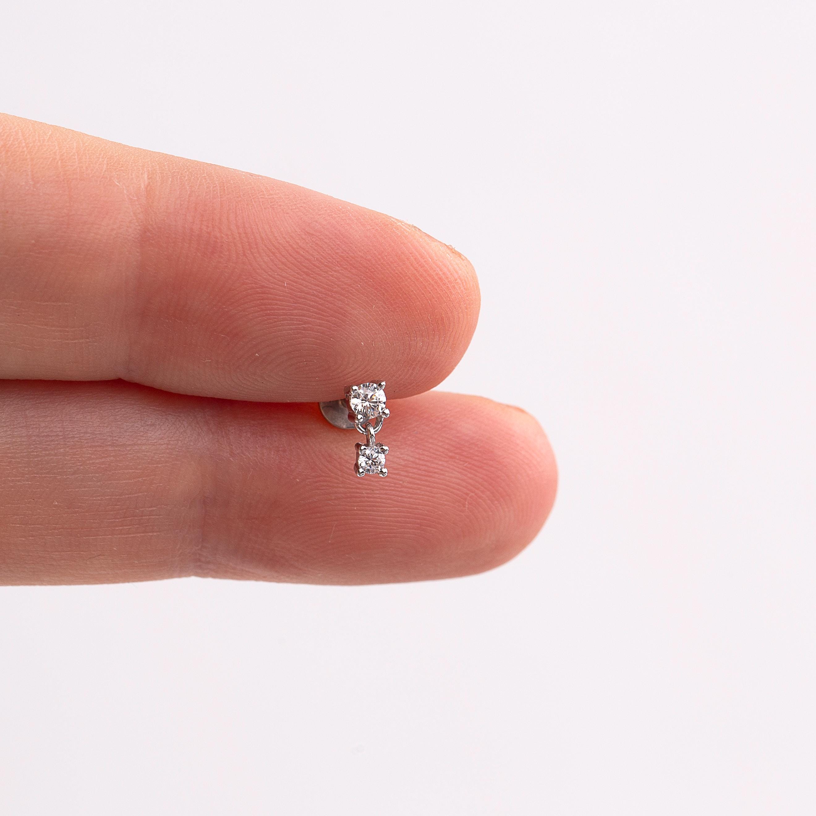 18G Diamond CZ Dangle Threadless Push Pin Flat Back Labret