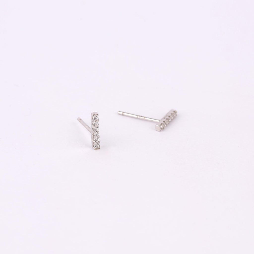 Gold CZ Bar Stud Earrings