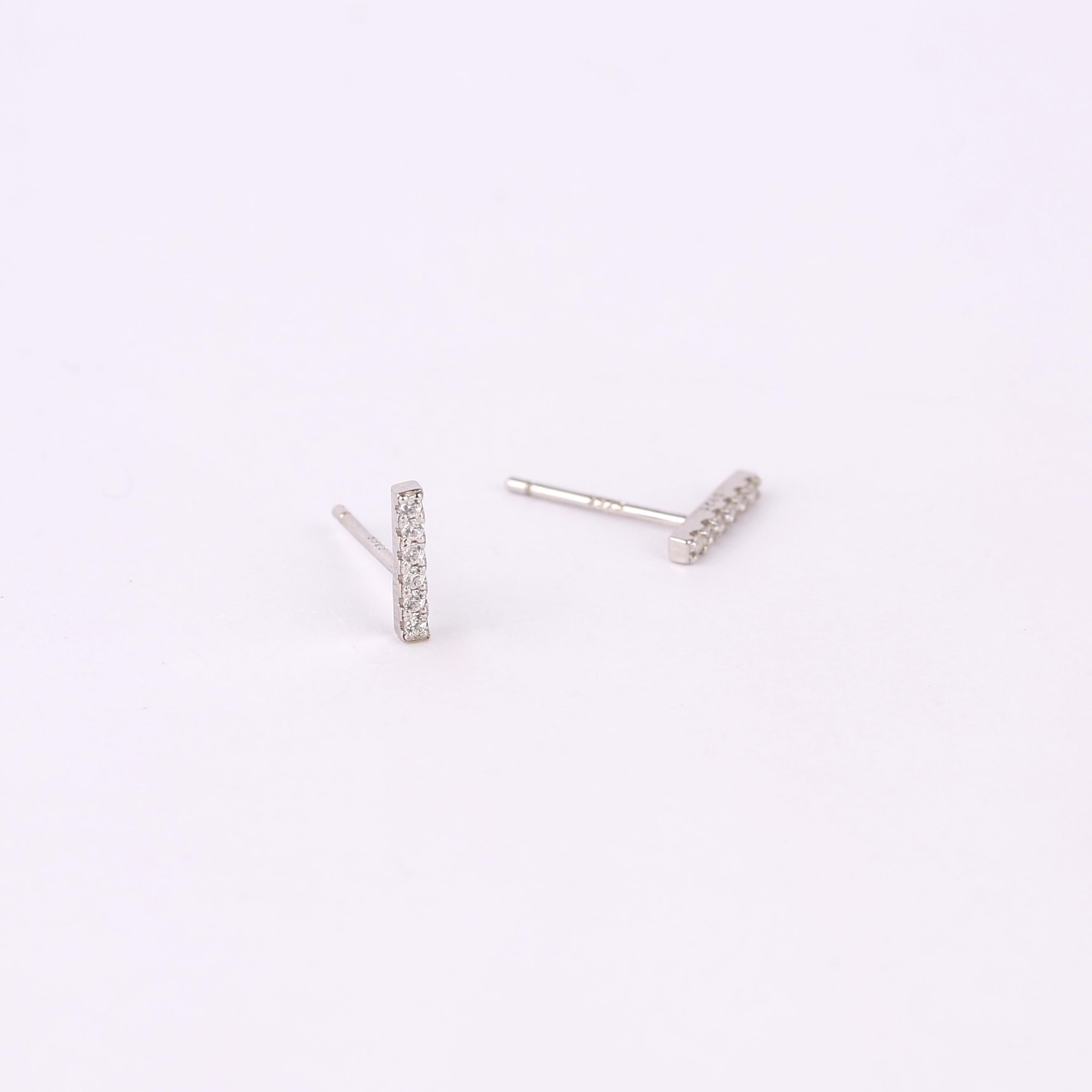 Gold CZ Bar Stud Earrings