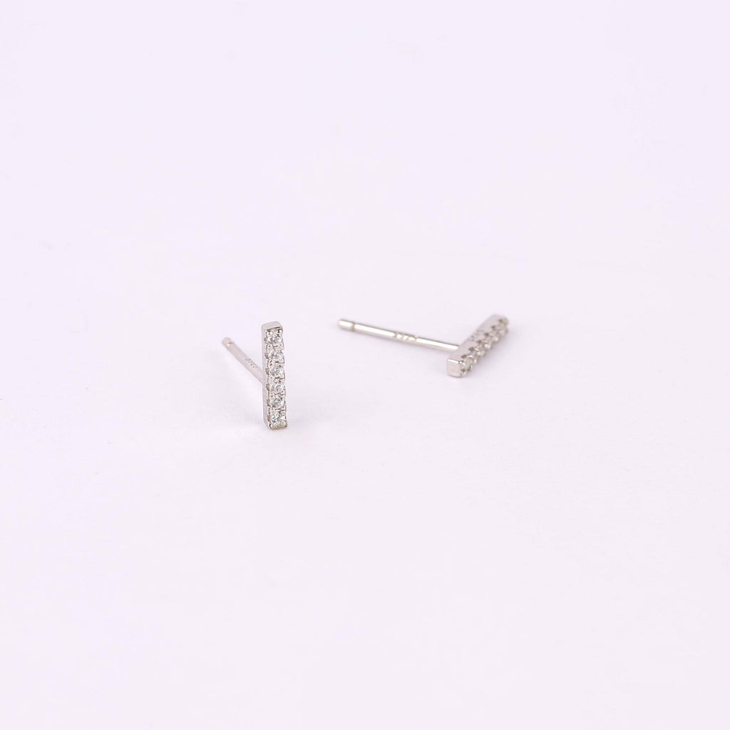Sterling Silver Pave CZ Bar Stud Earrings