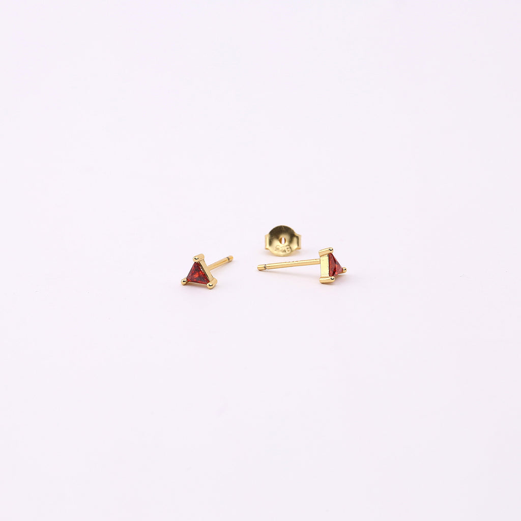 Triangle Tiny Garnet Stud Earrings