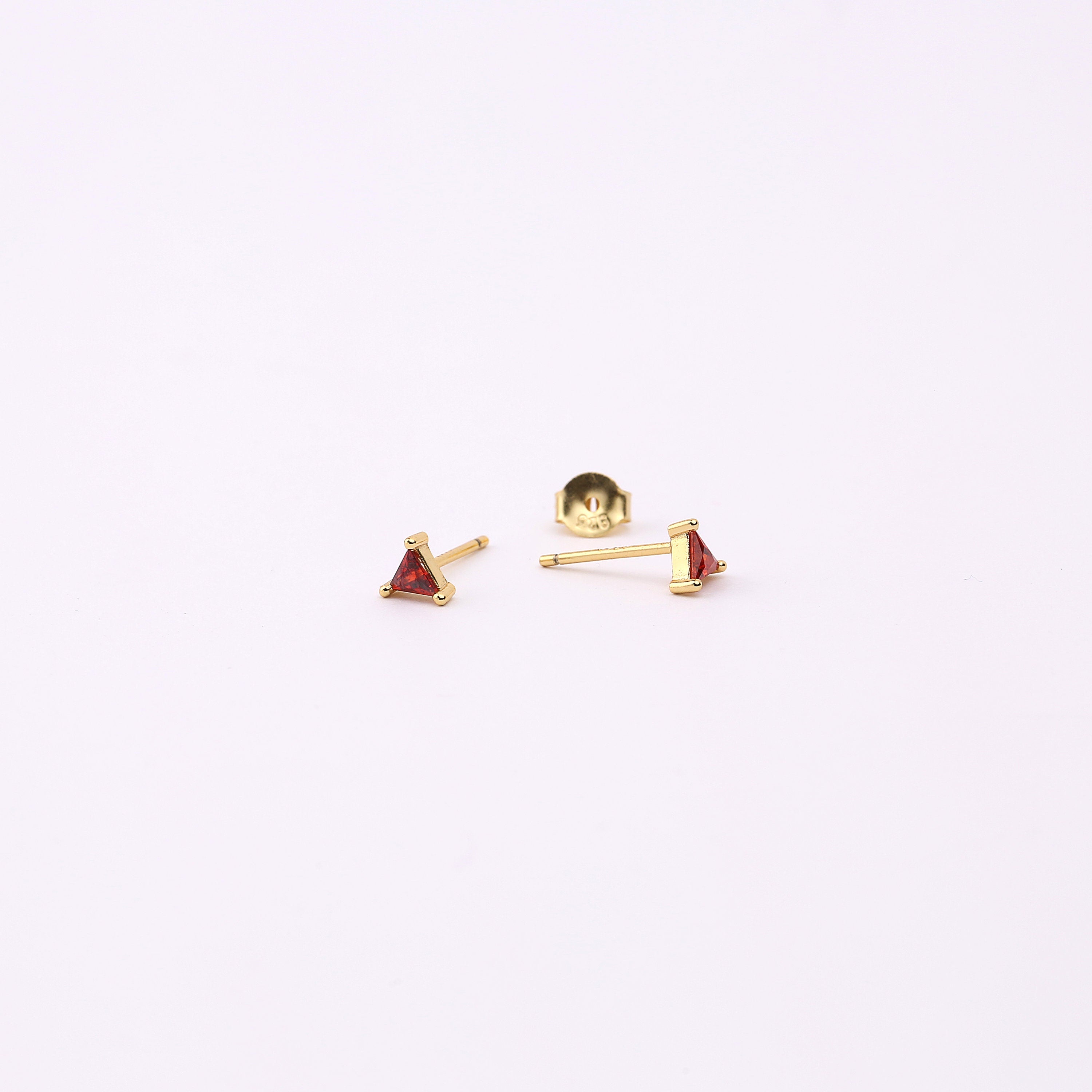 Triangle Tiny Garnet Stud Earrings