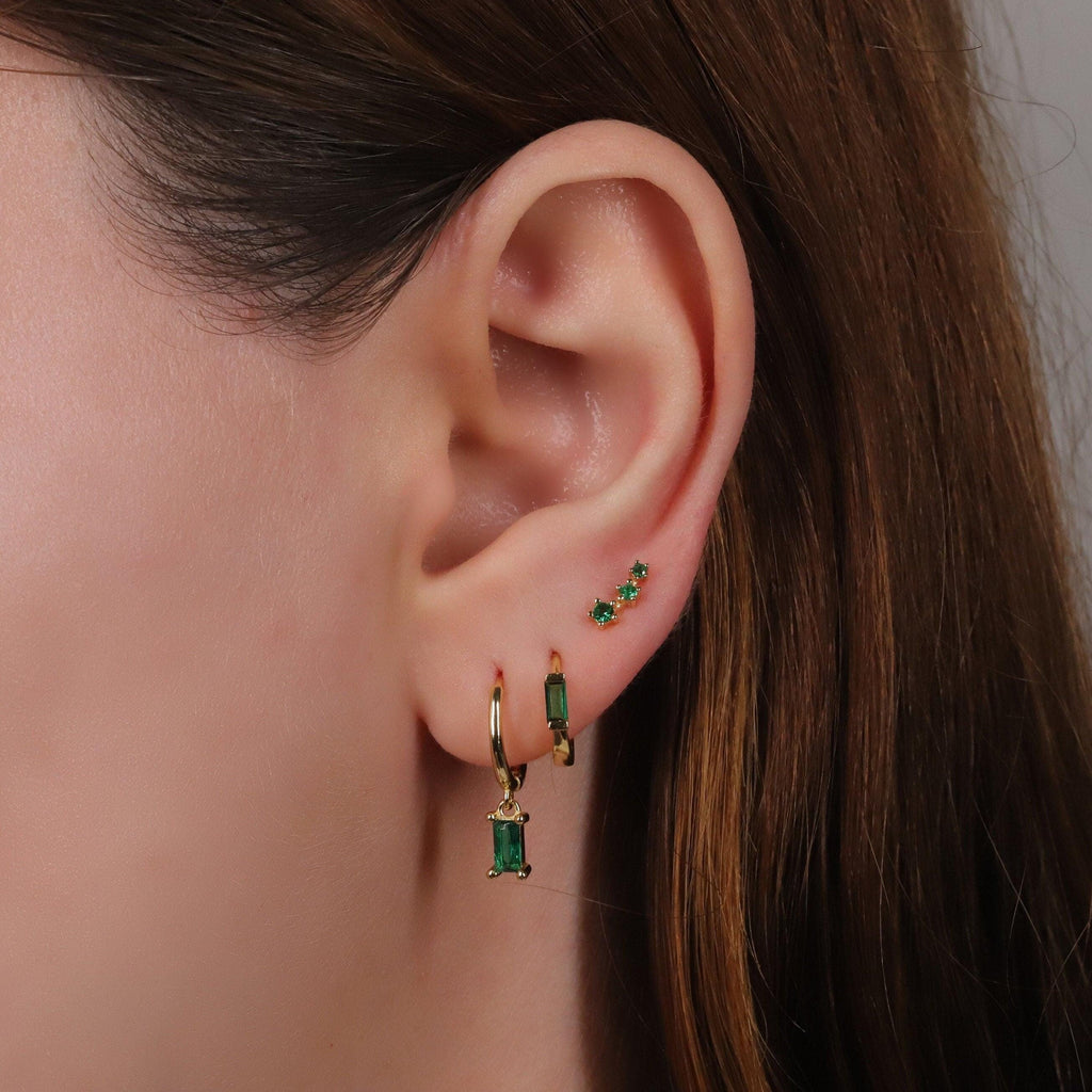 Dangling Emerald Charm Hoop Earring Set