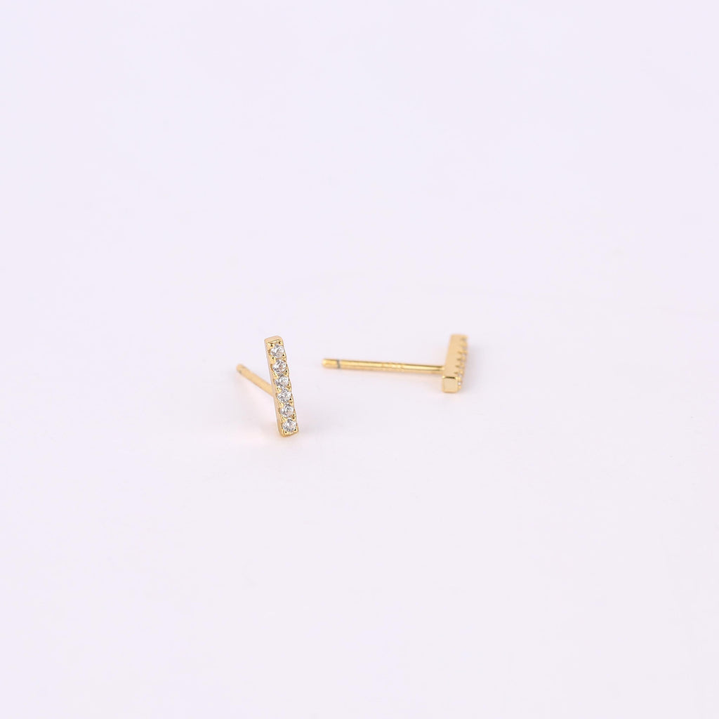 Sterling Silver Pave CZ Bar Stud Earrings