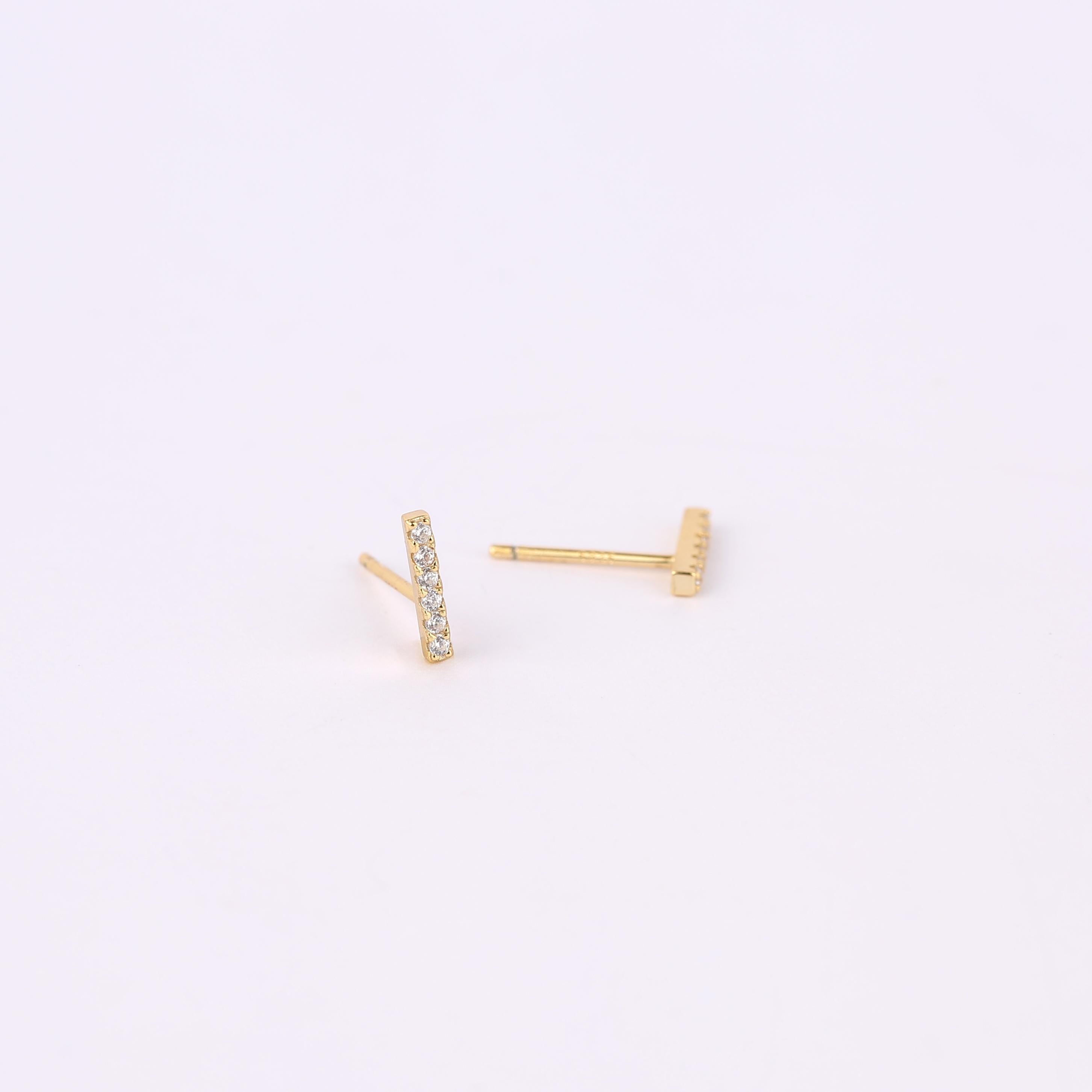 Sterling Silver Pave CZ Bar Stud Earrings