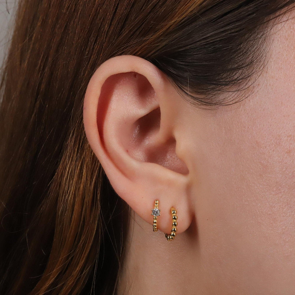 Dainty Gold Beaded Huggie Hoop Earrings