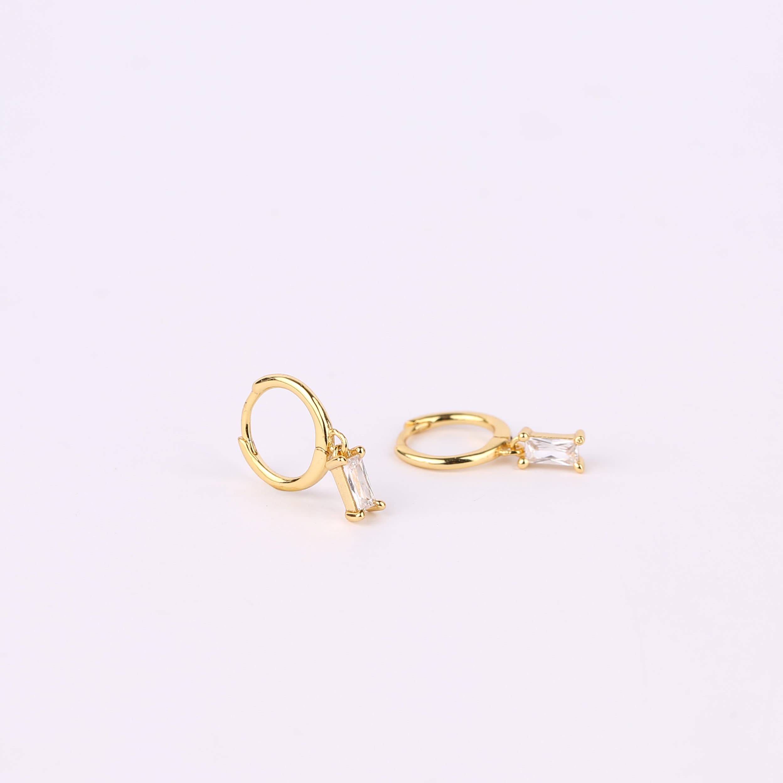 Tiny Baguette Diamond CZ Dangle Hoop Earrings
