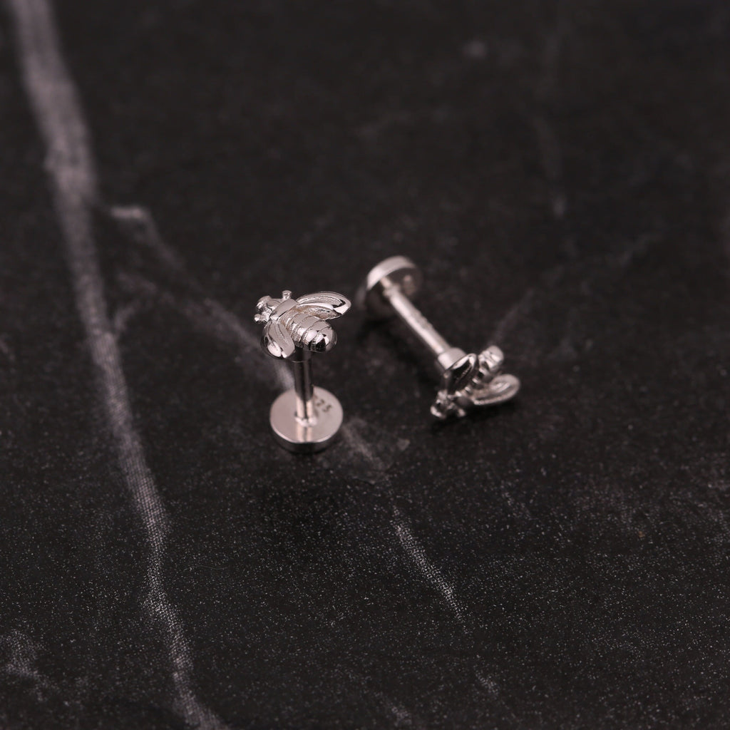 Tiny Bee Threaded Flat Back Stud Earring