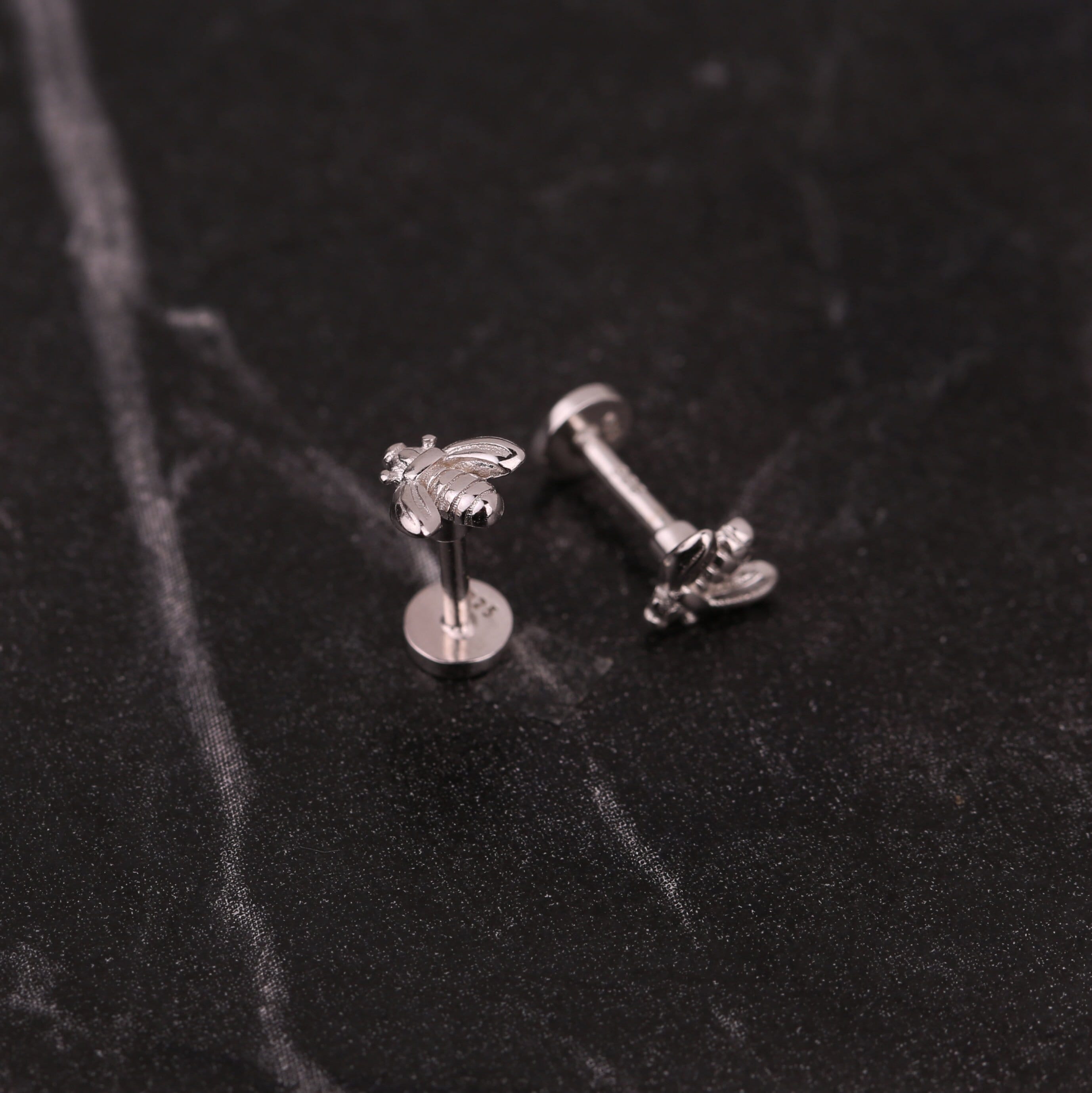 Tiny Bee Threaded Flat Back Stud Earring