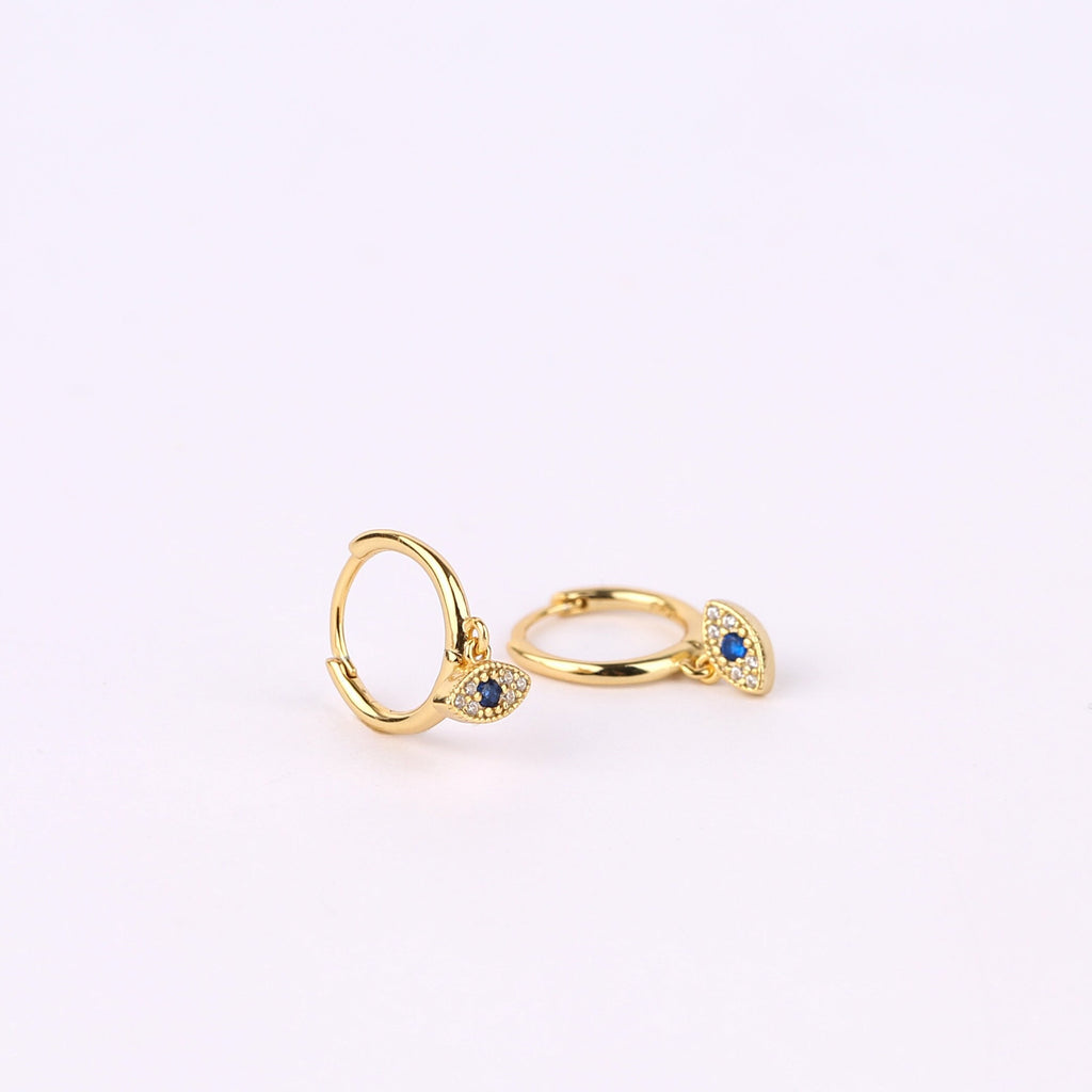 Tiny Evil Eye Charm Huggie Drop Hoop Earrings