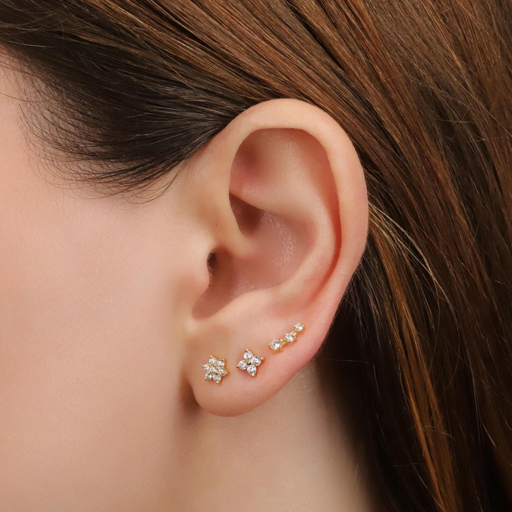 18G Three CZ Stone Threadless End Push Pin Labret Gold Flat