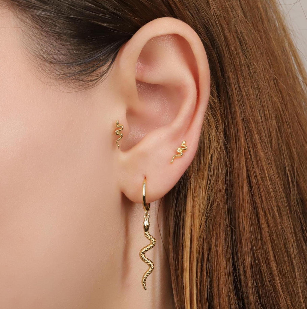Tiny Snake Externally Threaded Flat Back Stud Earring in