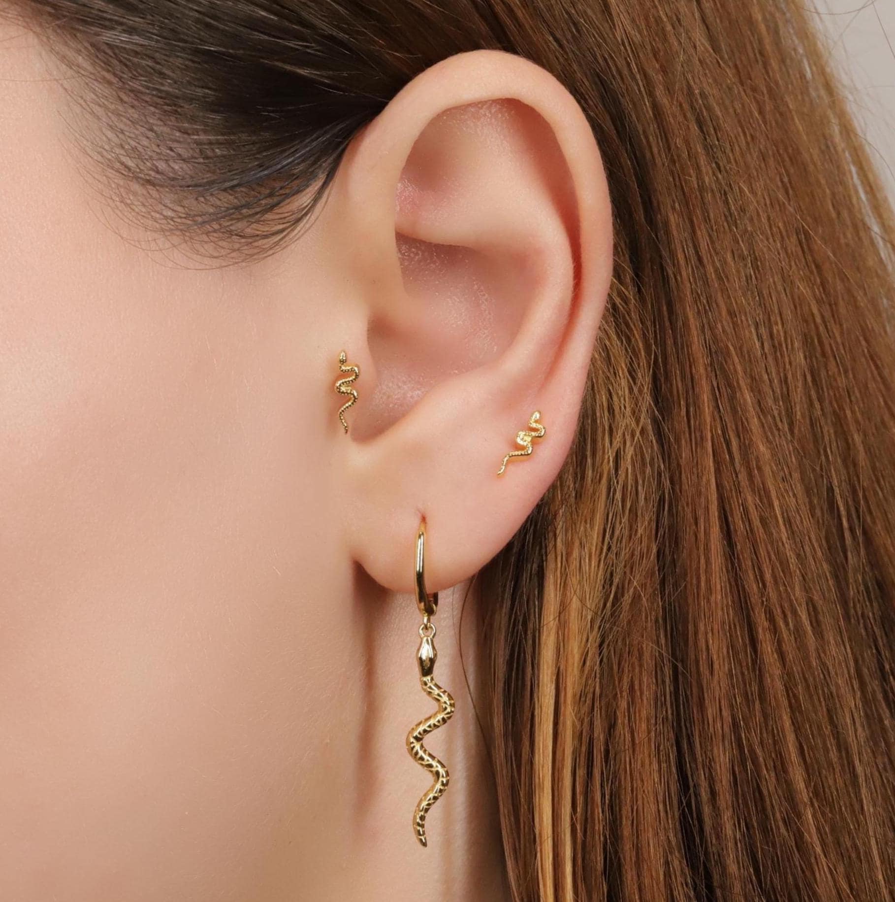 Tiny Snake Externally Threaded Flat Back Stud Earring in