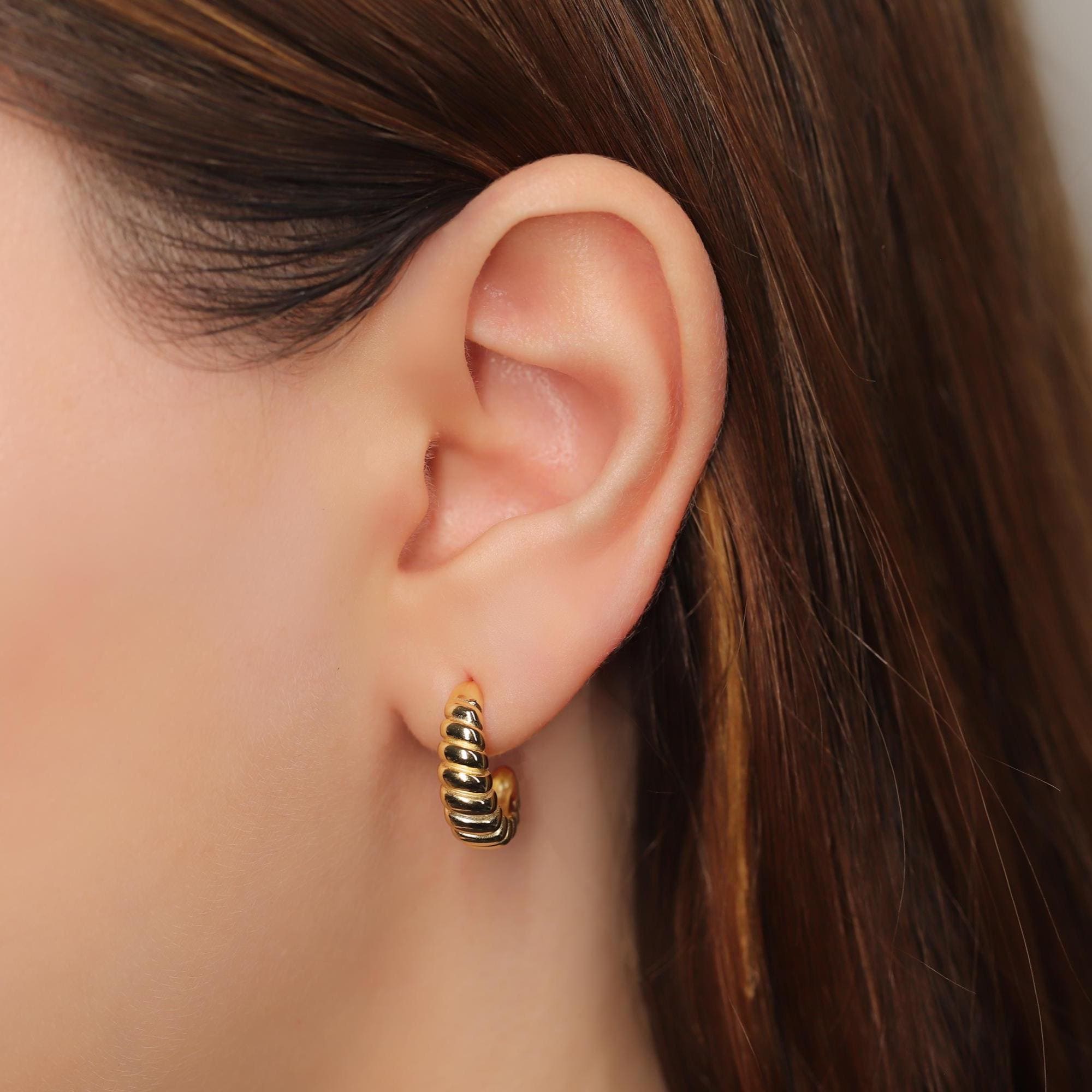 Gold Croissant Hoop Stud Earrings