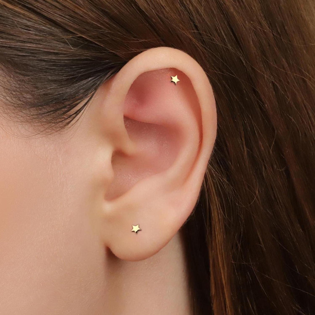 18G Tiny Mini Star Threadless Push Pin Flat Back Stud Earring