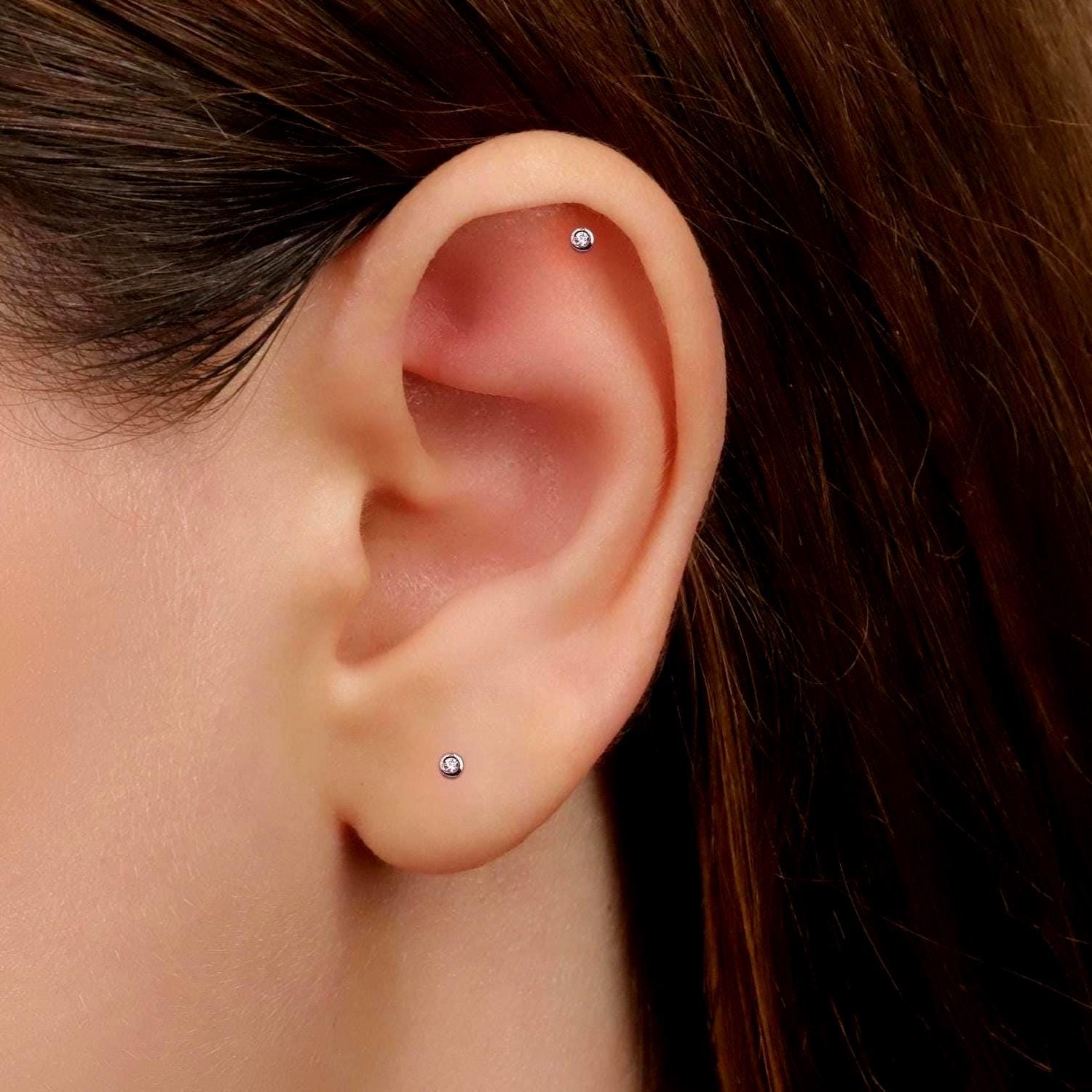 18g Bezel Cz Threadless Push Pin Labret Stud