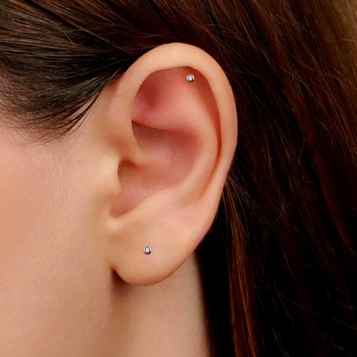 18g Bezel Cz Threadless Push Pin Labret Stud