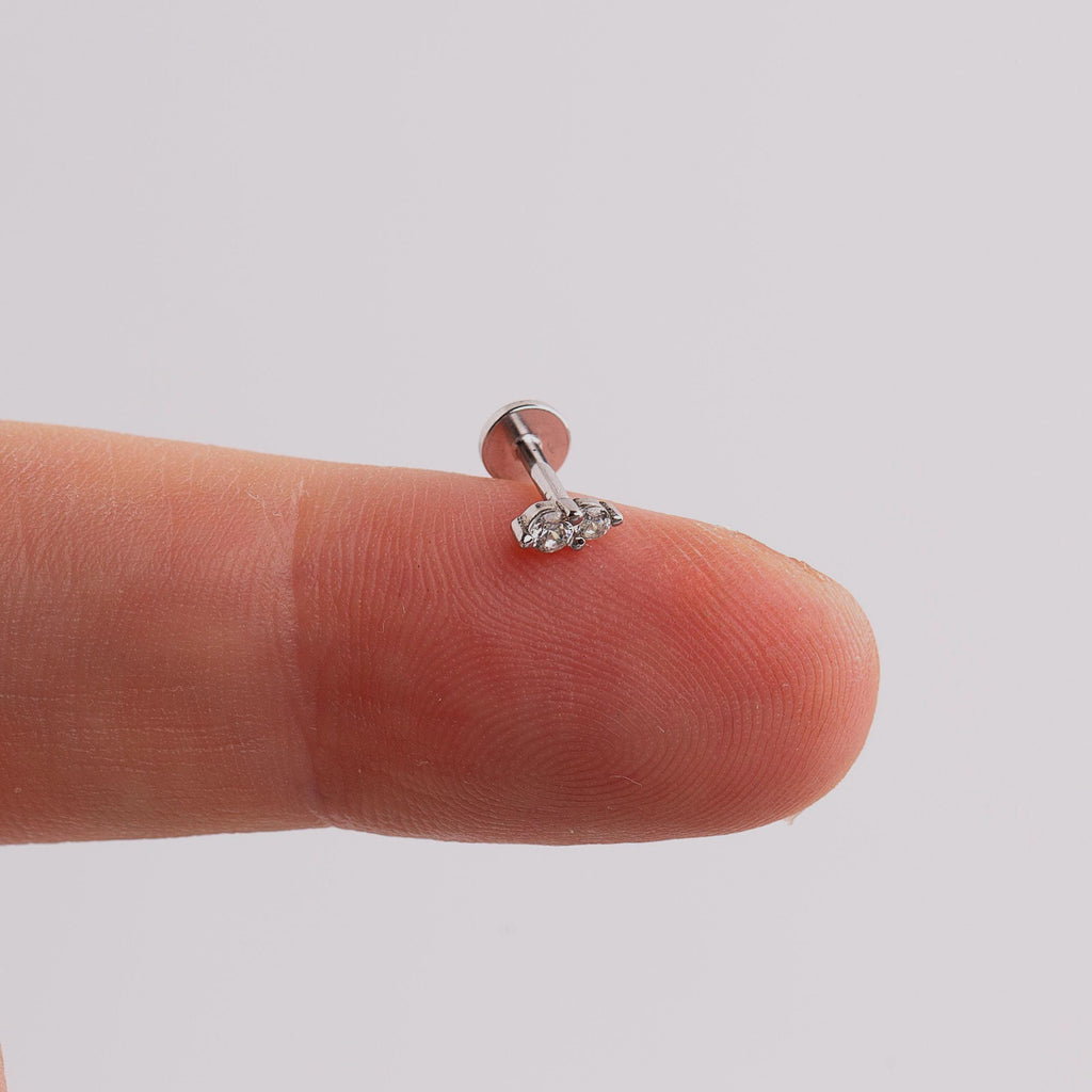 Double CZ Flat Back Stud