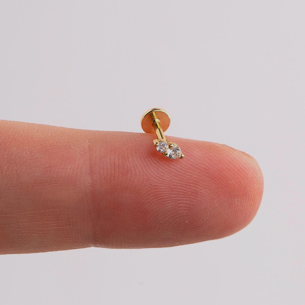 Double CZ Flat Back Stud