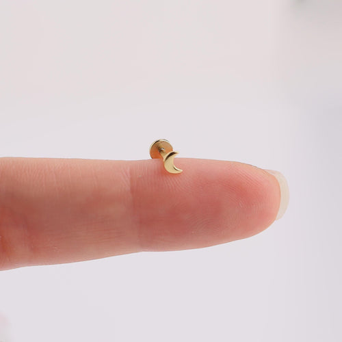 18G Crescent Moon Threadless Push Pin Labret Flat Back Stud