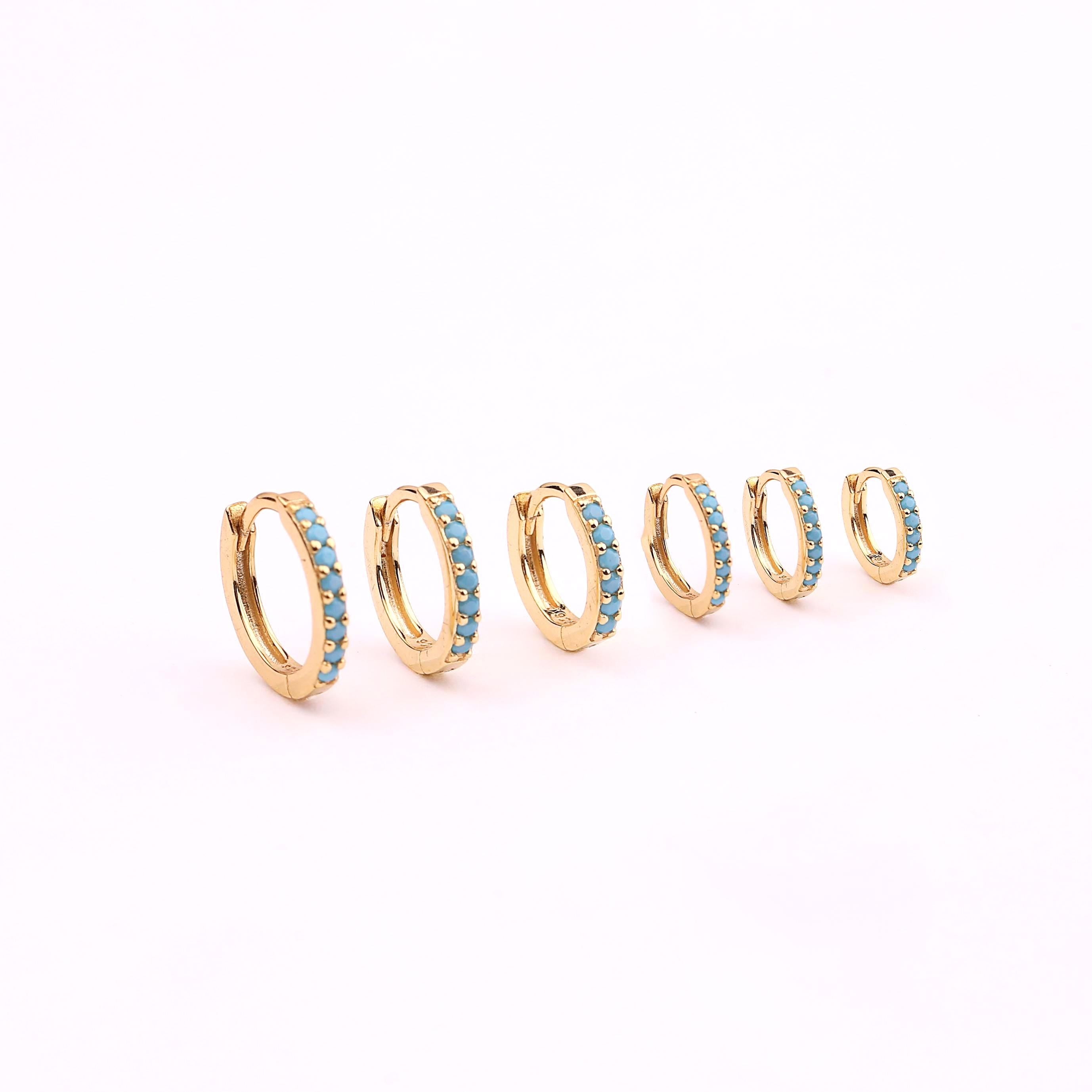 Turquoise Huggie Hoop Earrings in Sterling Silver