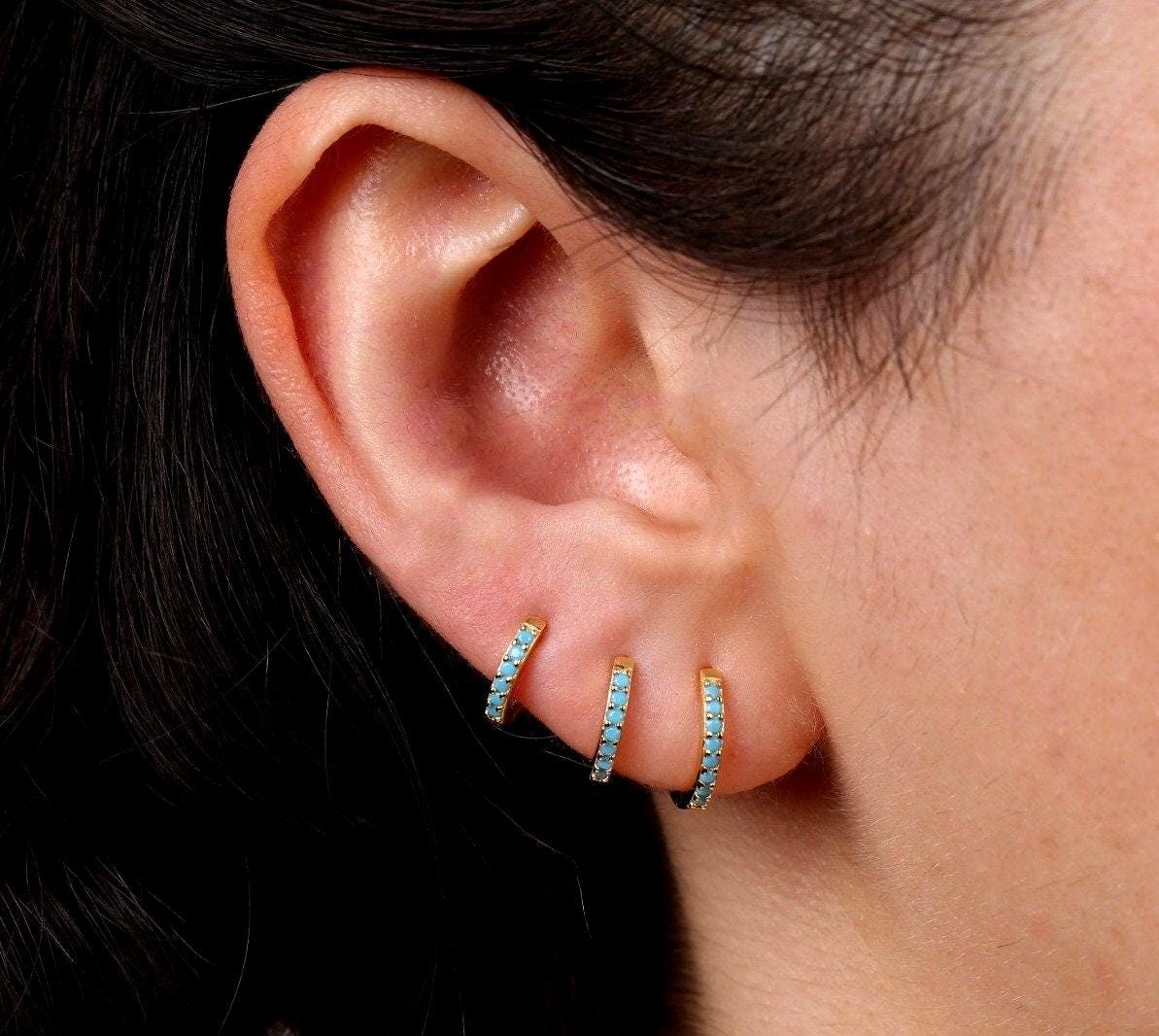 Tiny Turquoise Huggie Hoop Earrings
