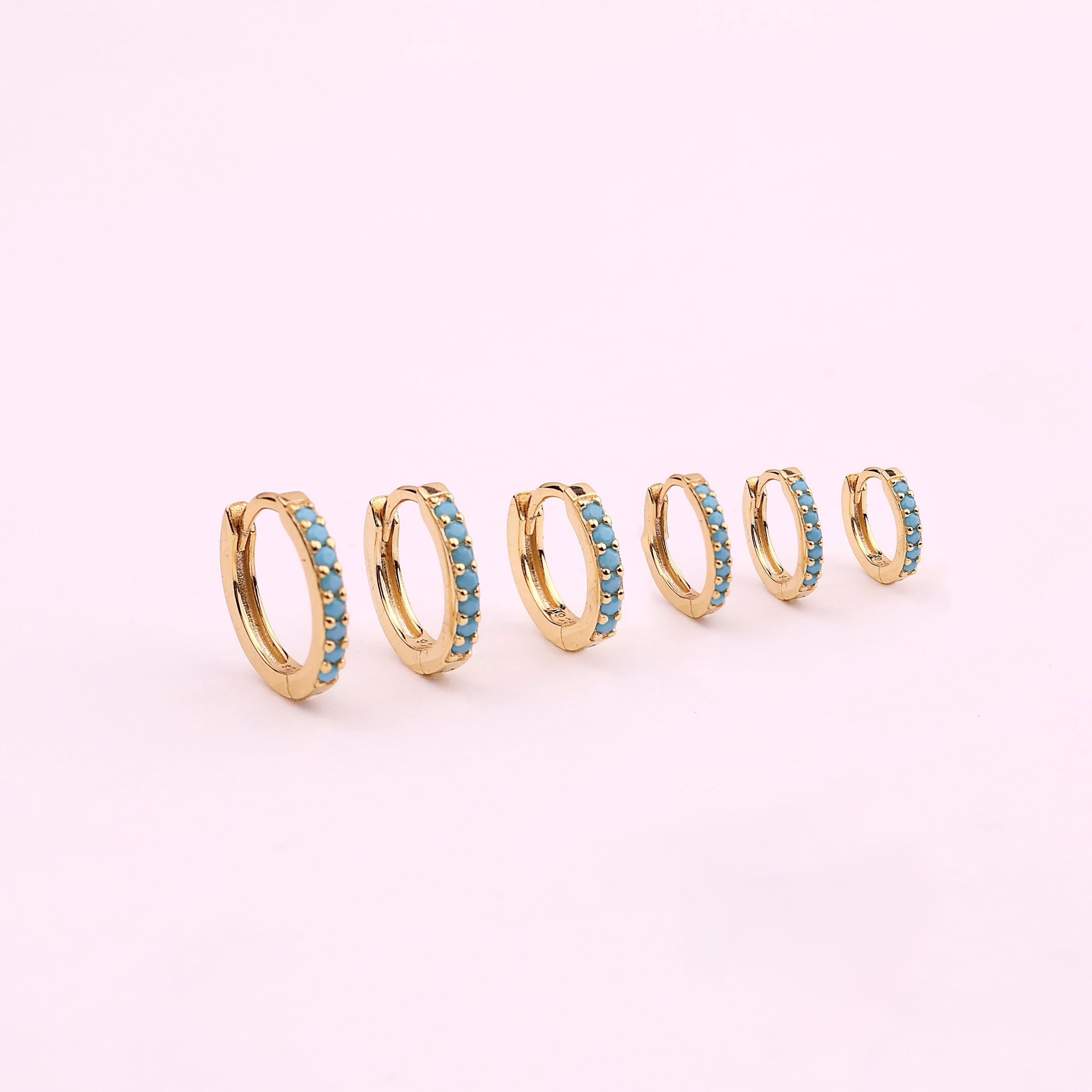 Tiny Turquoise Huggie Hoop Earrings