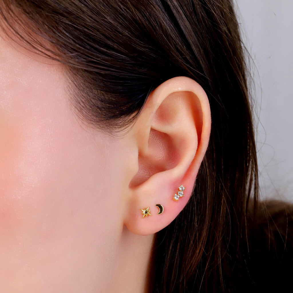 18G Tiny Moon Star Threadless Push Pin Labret Stud Earrings