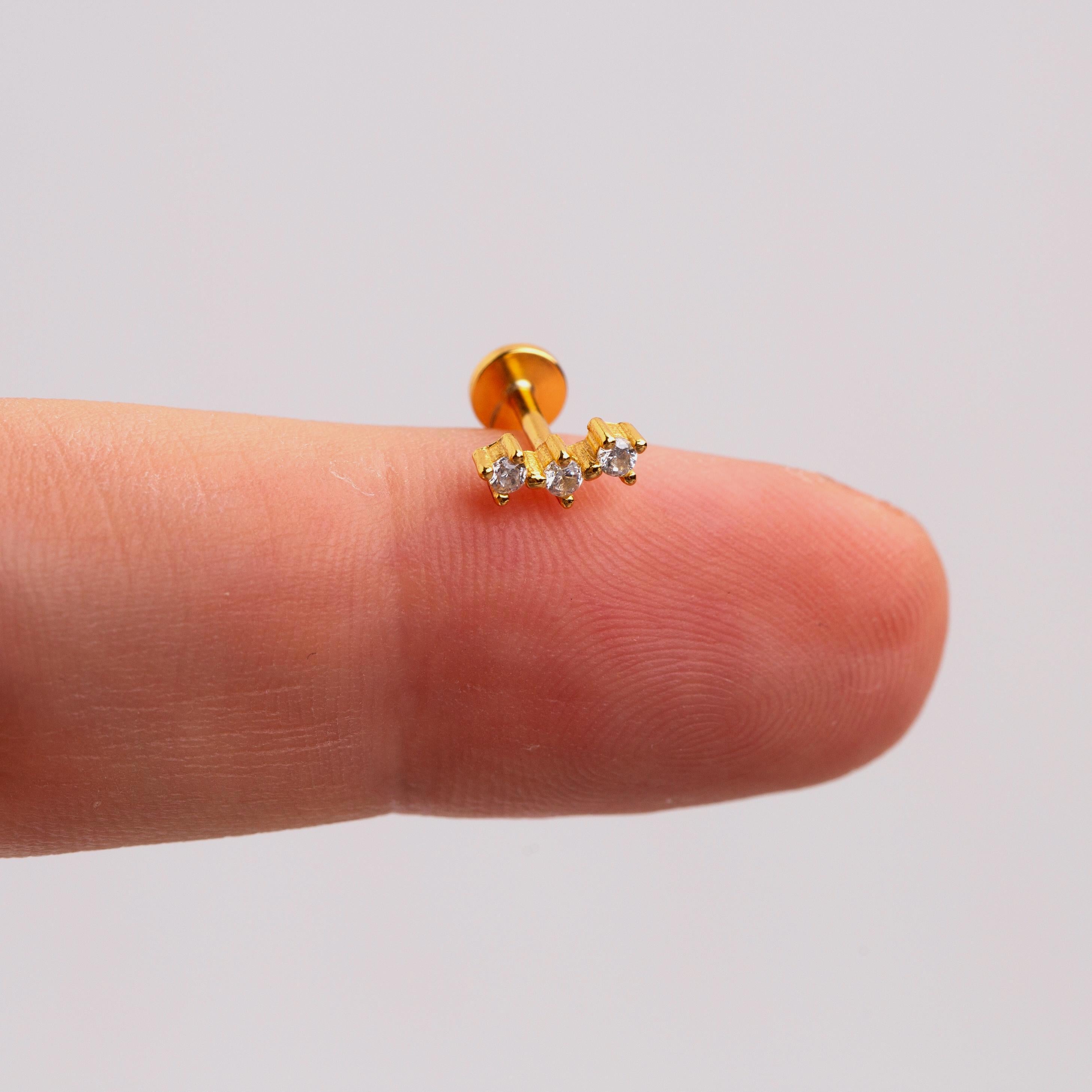 18G CZ Climber Threadless Push Pin Labret Flat Back Stud