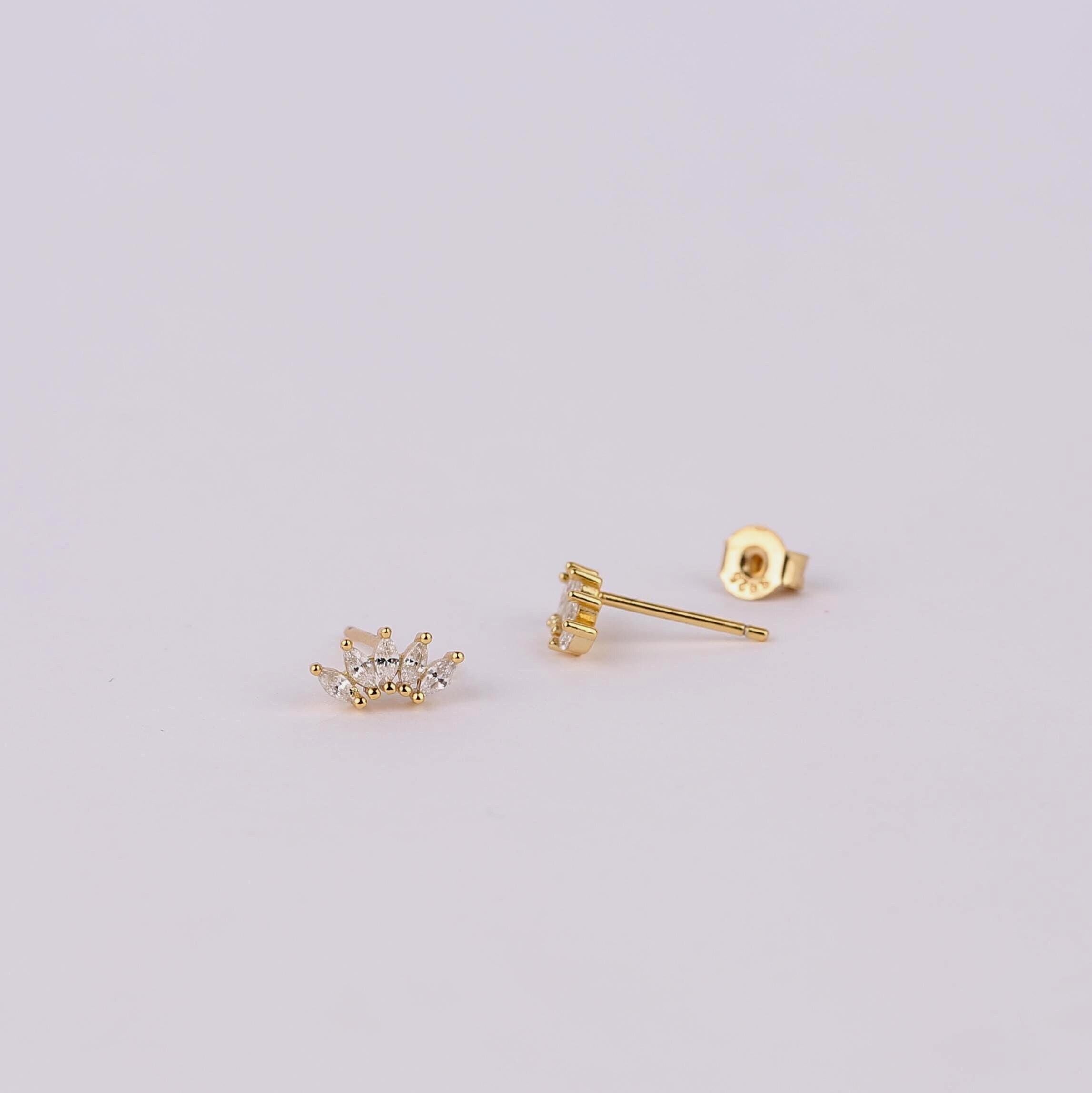 Marquise Fan Crown Stud Earrings
